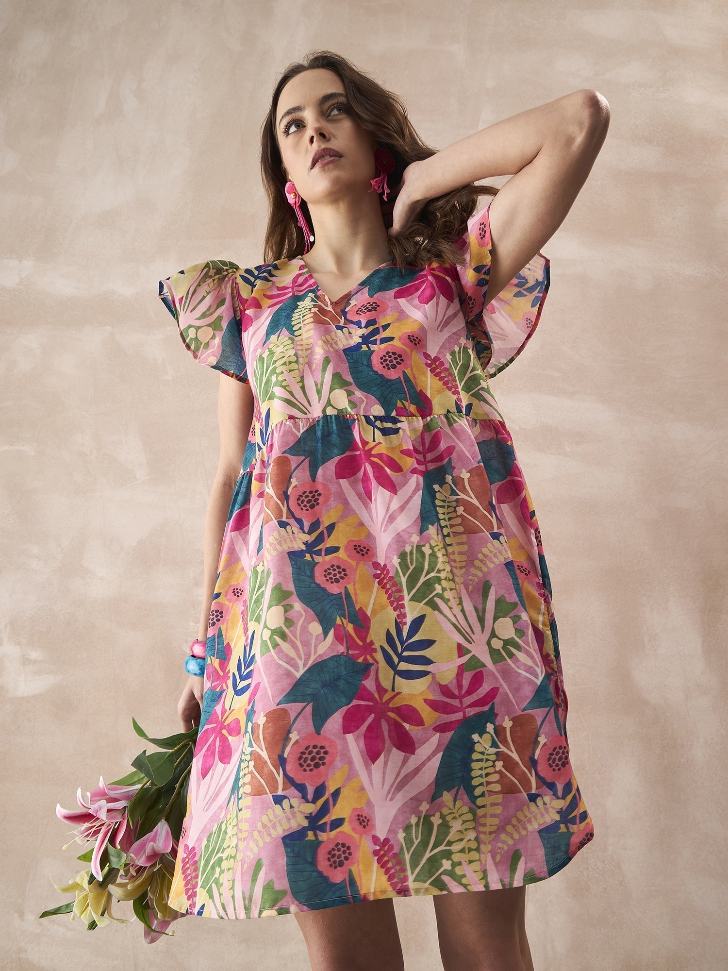 InWeave Leaf Multi Short Dress 