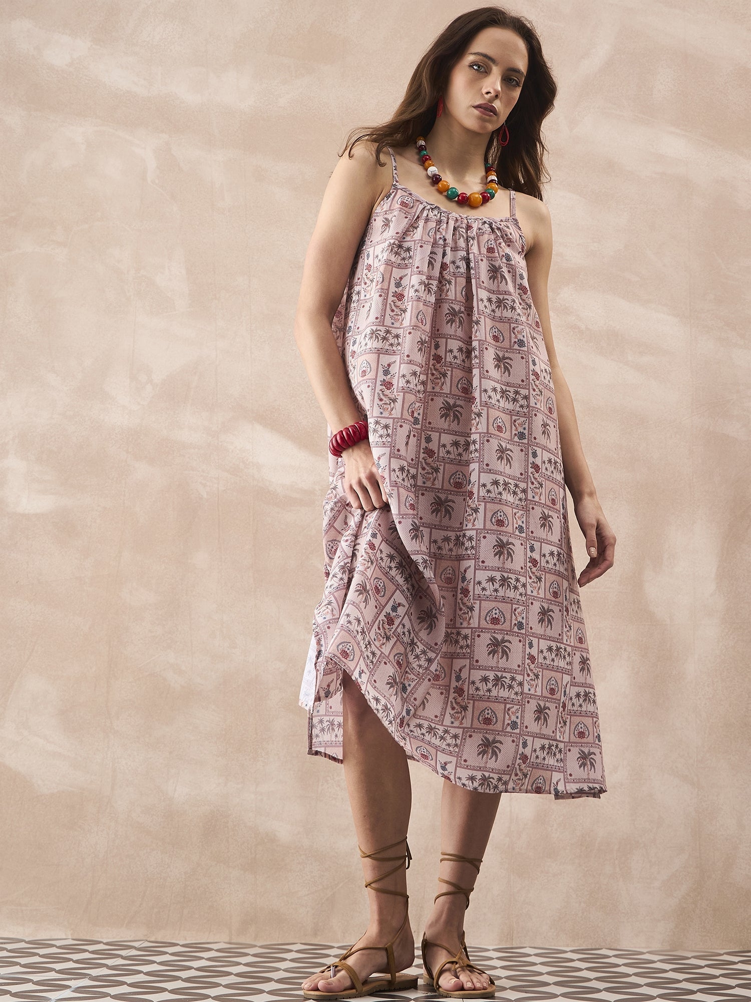 InWeave Ivory Tree Parrot Strappy Dress 