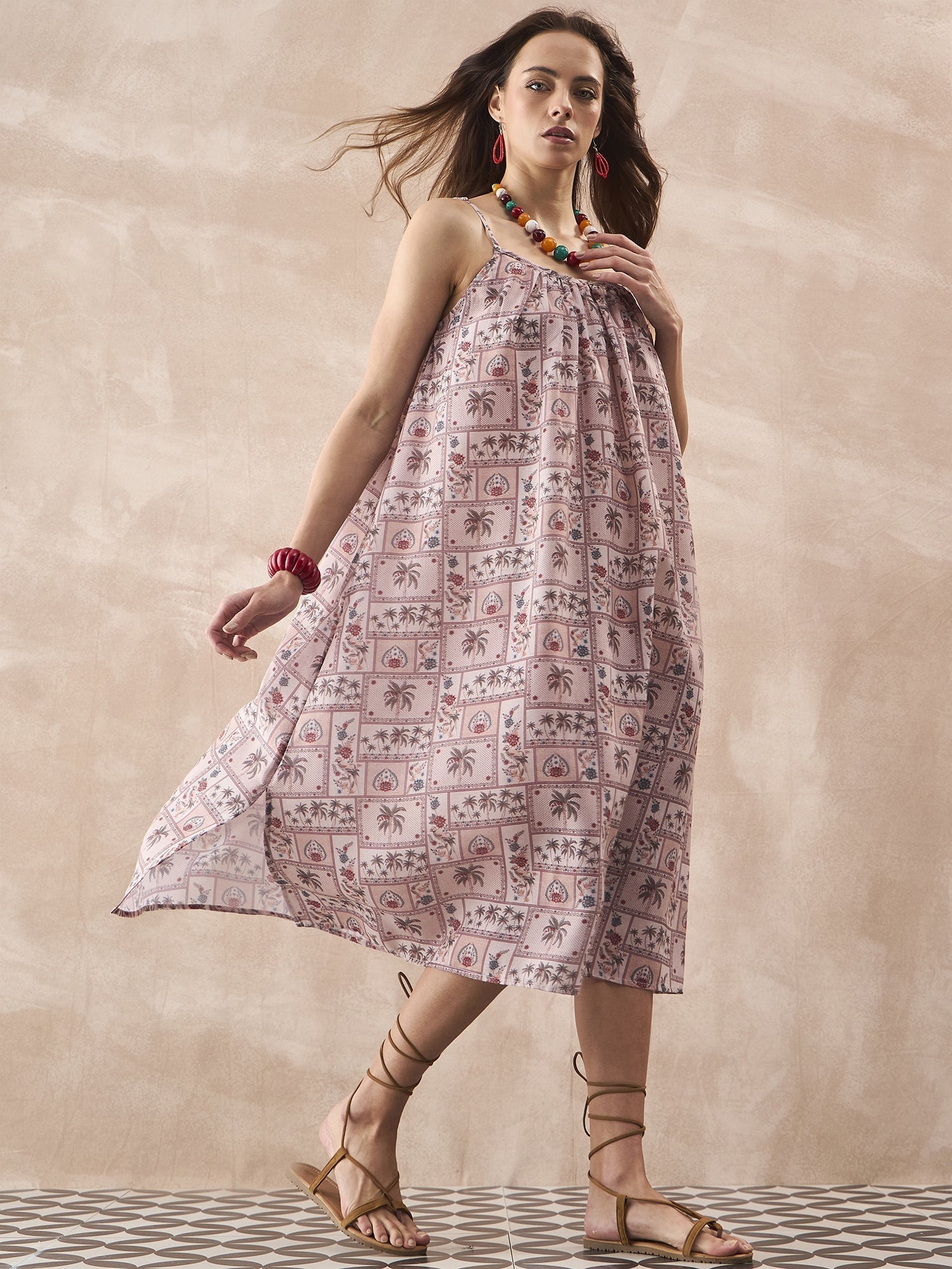InWeave Ivory Tree Parrot Strappy Dress 