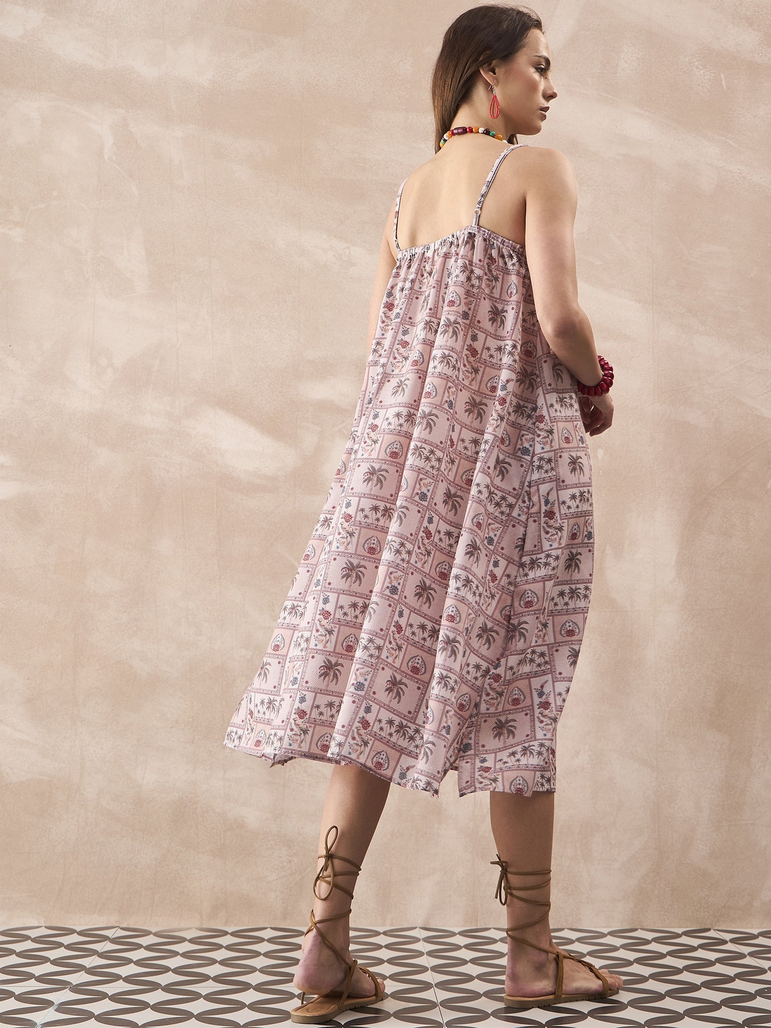 InWeave Ivory Tree Parrot Strappy Dress 