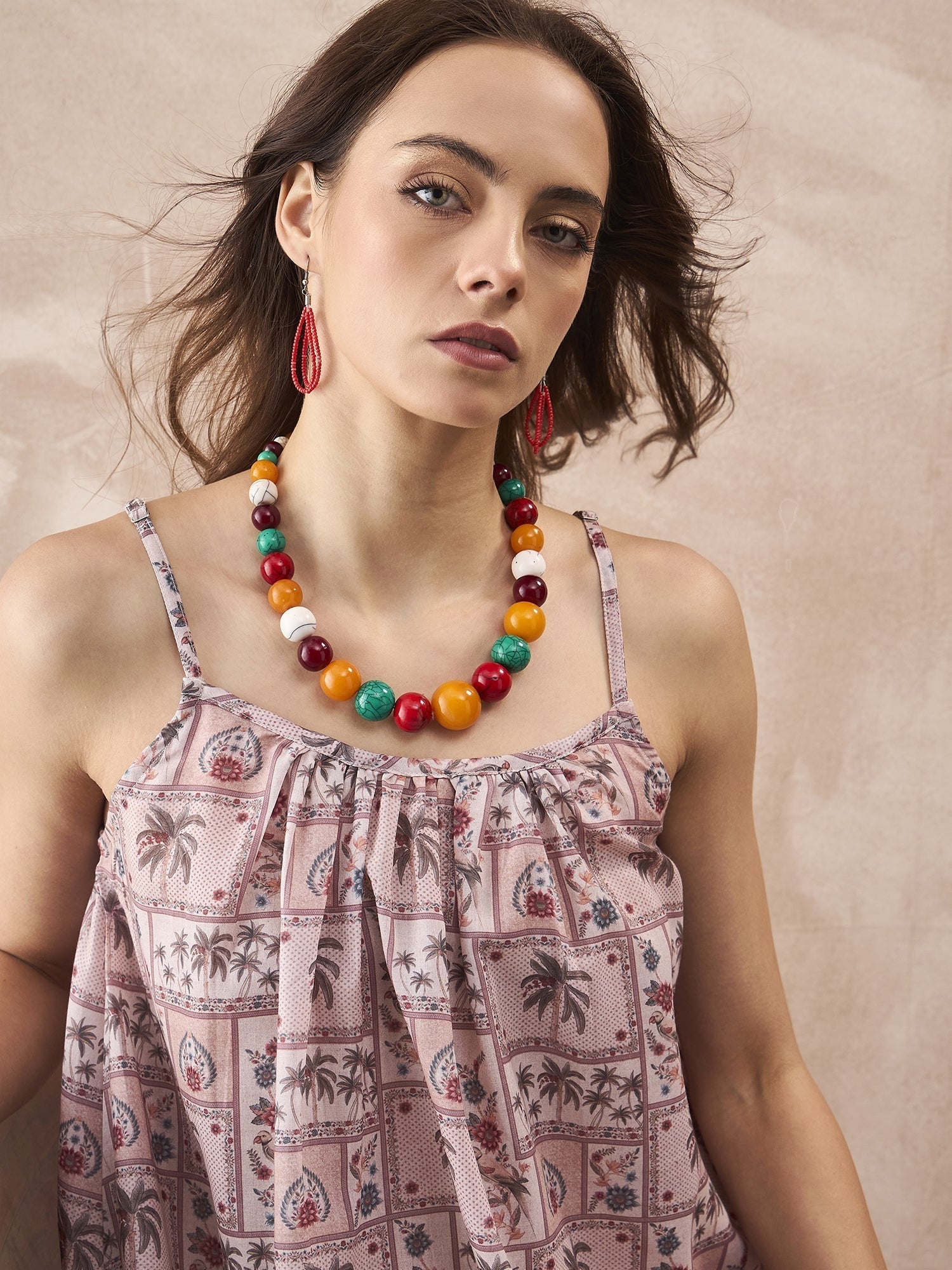 InWeave Ivory Tree Parrot Strappy Dress 