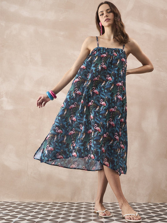 InWeave Black Swan Leaf Strappy Dress 