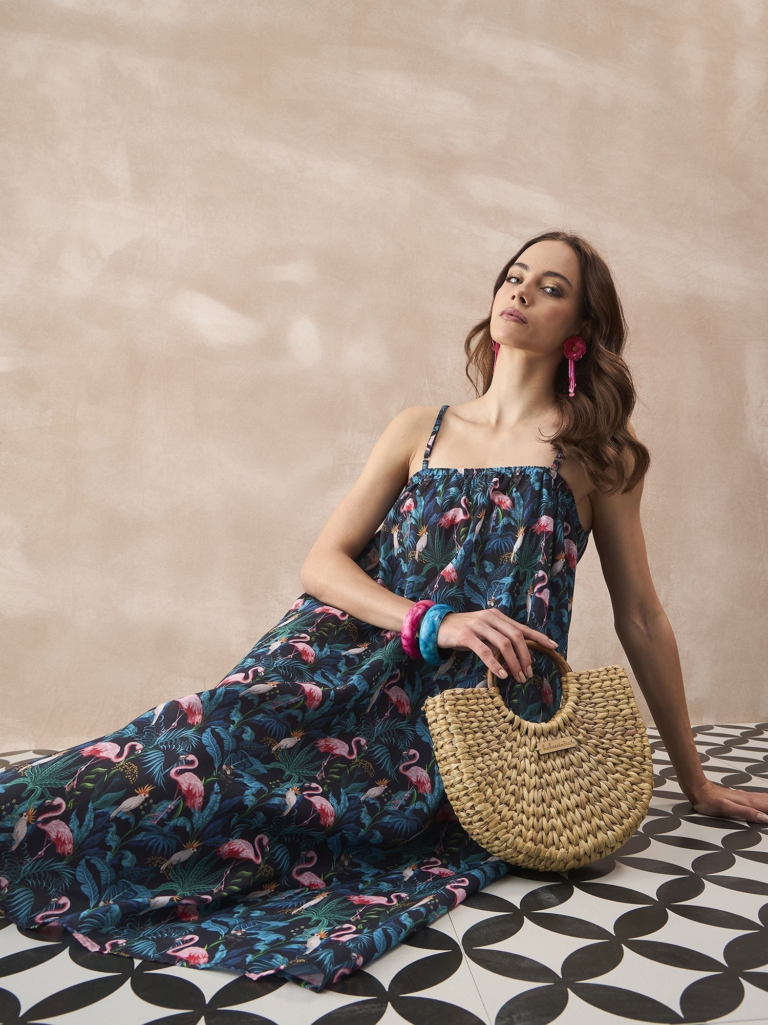 InWeave Black Swan Leaf Strappy Dress 