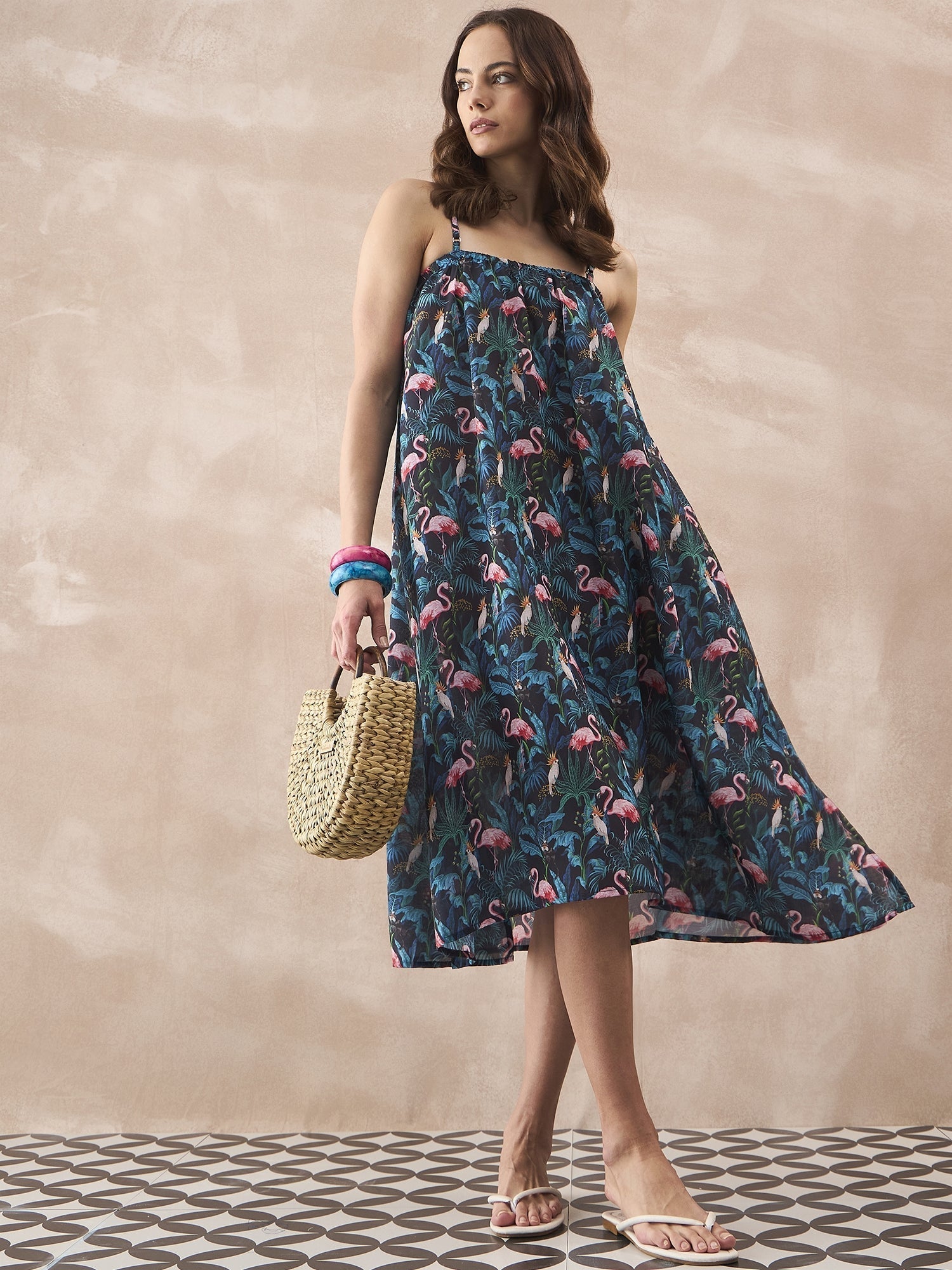 InWeave Black Swan Leaf Strappy Dress 