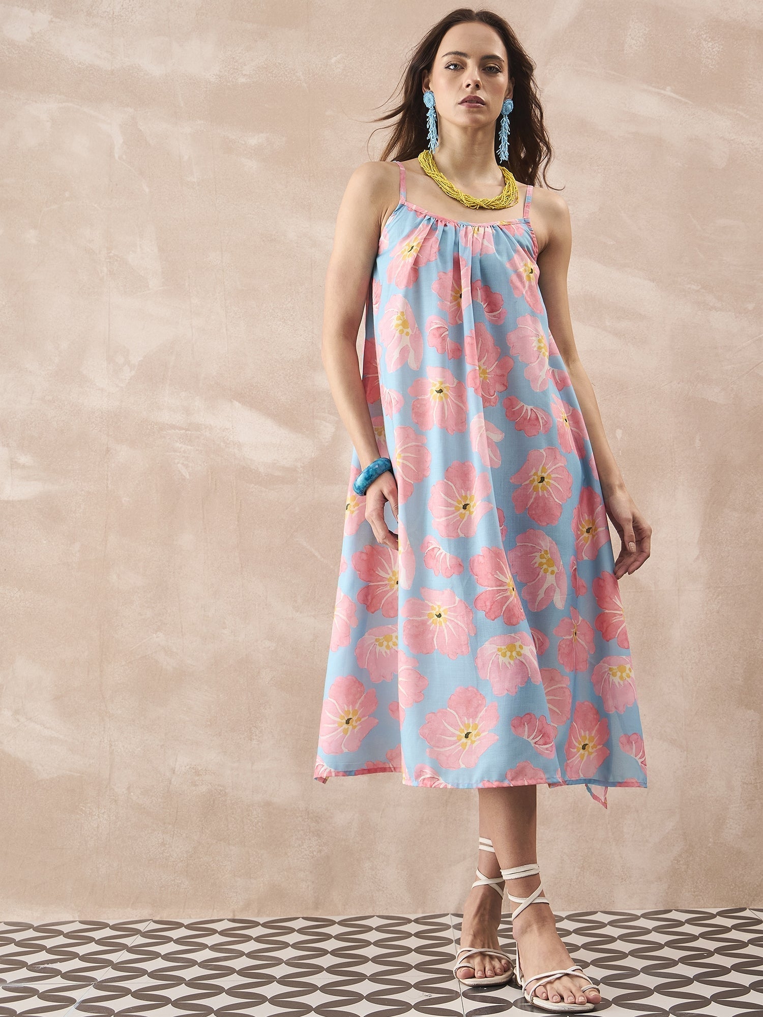 InWeave Skyblue Peach Strappy Dress 