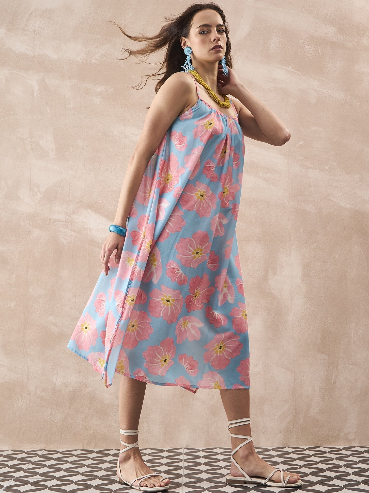 InWeave Skyblue Peach Strappy Dress 
