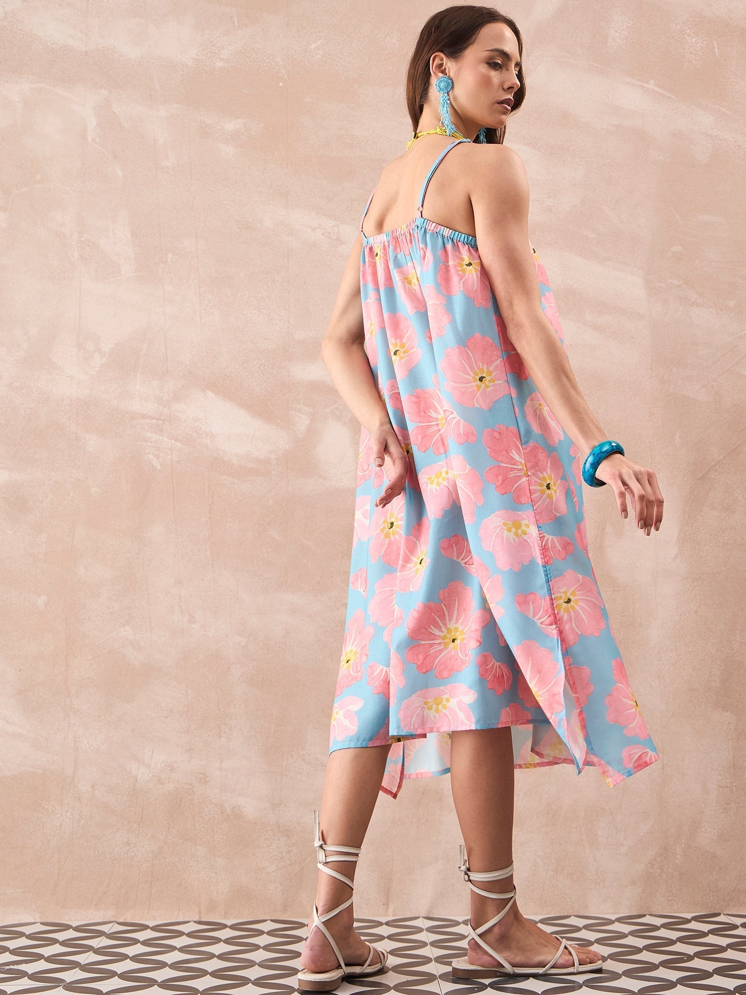 InWeave Skyblue Peach Strappy Dress 