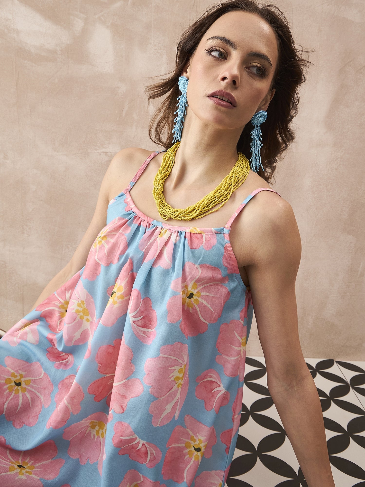 InWeave Skyblue Peach Strappy Dress 