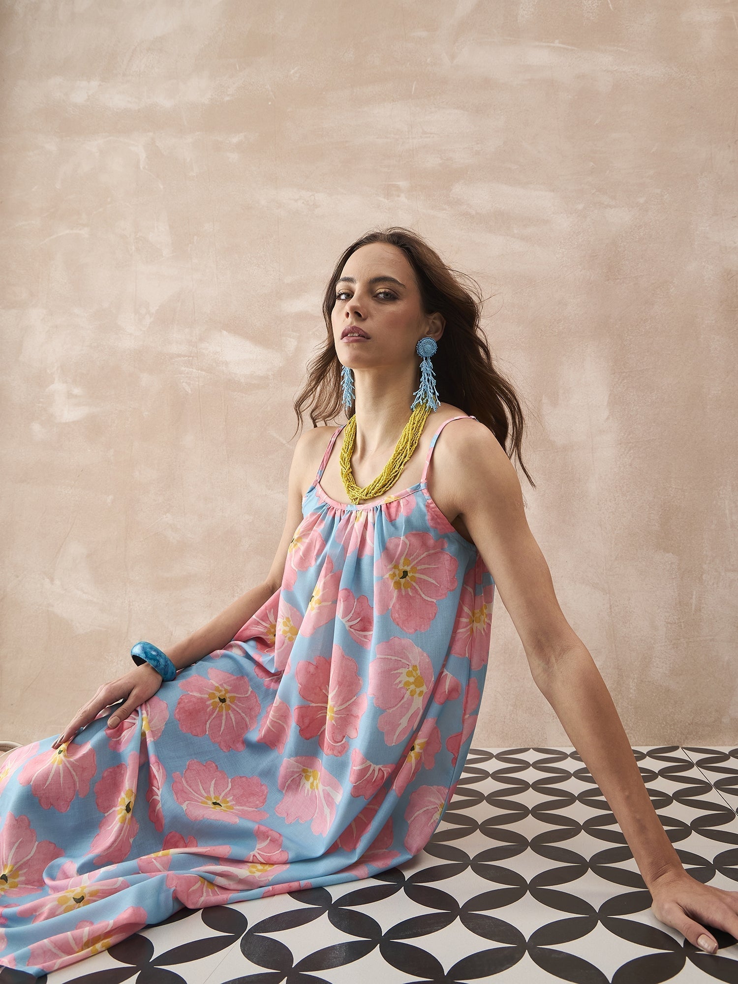 InWeave Skyblue Peach Strappy Dress 