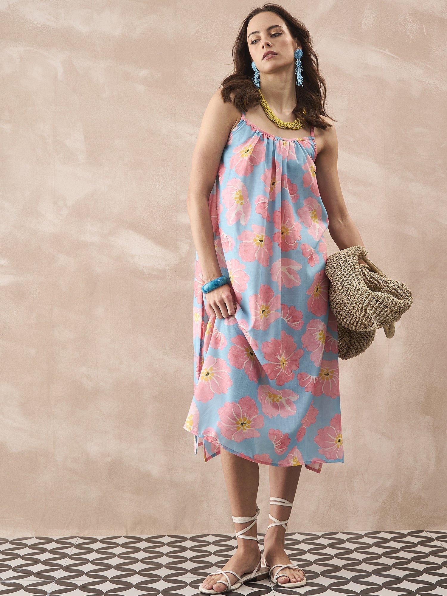InWeave Skyblue Peach Strappy Dress 