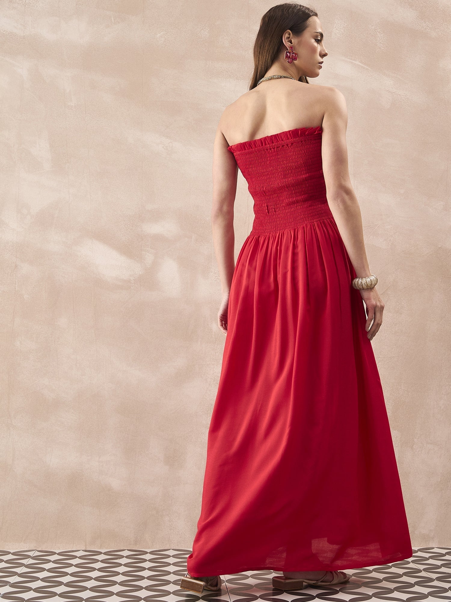 InWeave Red Solid Off Shoulder Dress 