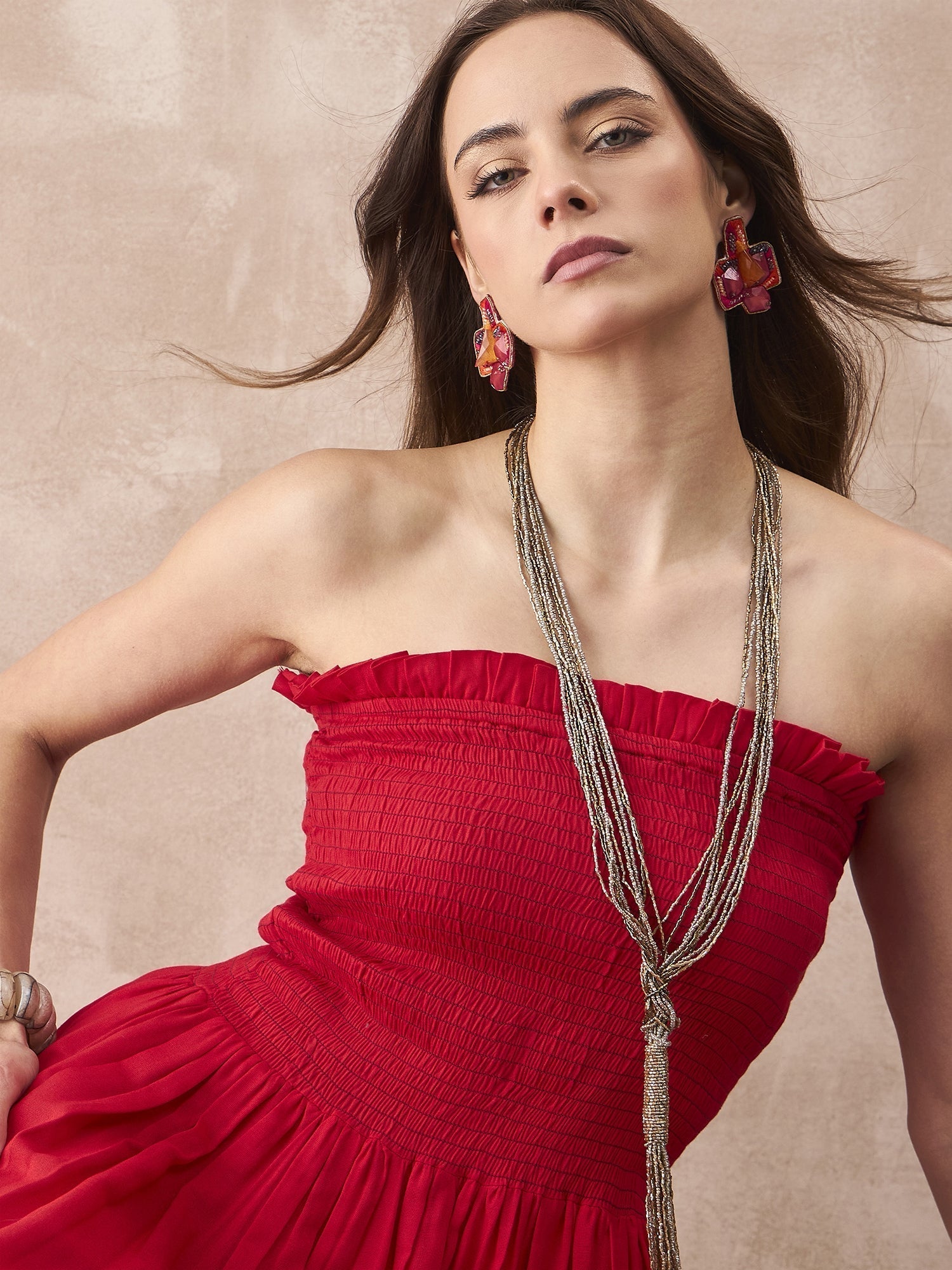 InWeave Red Solid Off Shoulder Dress 