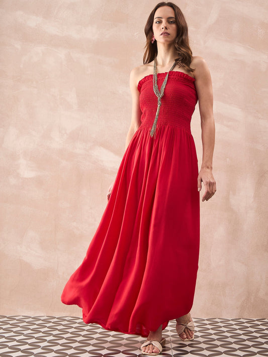 InWeave Red Solid Off Shoulder Dress 