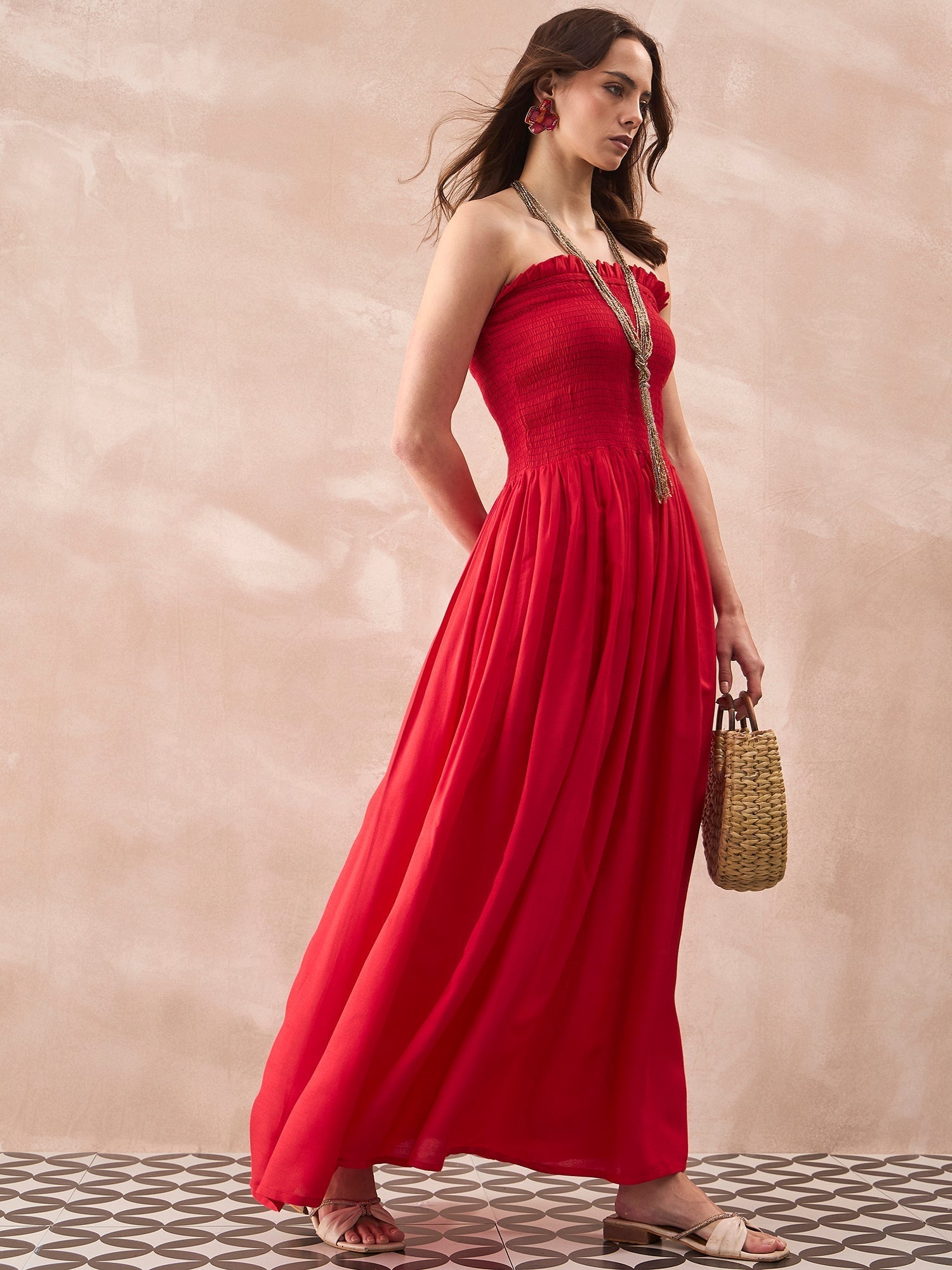 InWeave Red Solid Off Shoulder Dress 