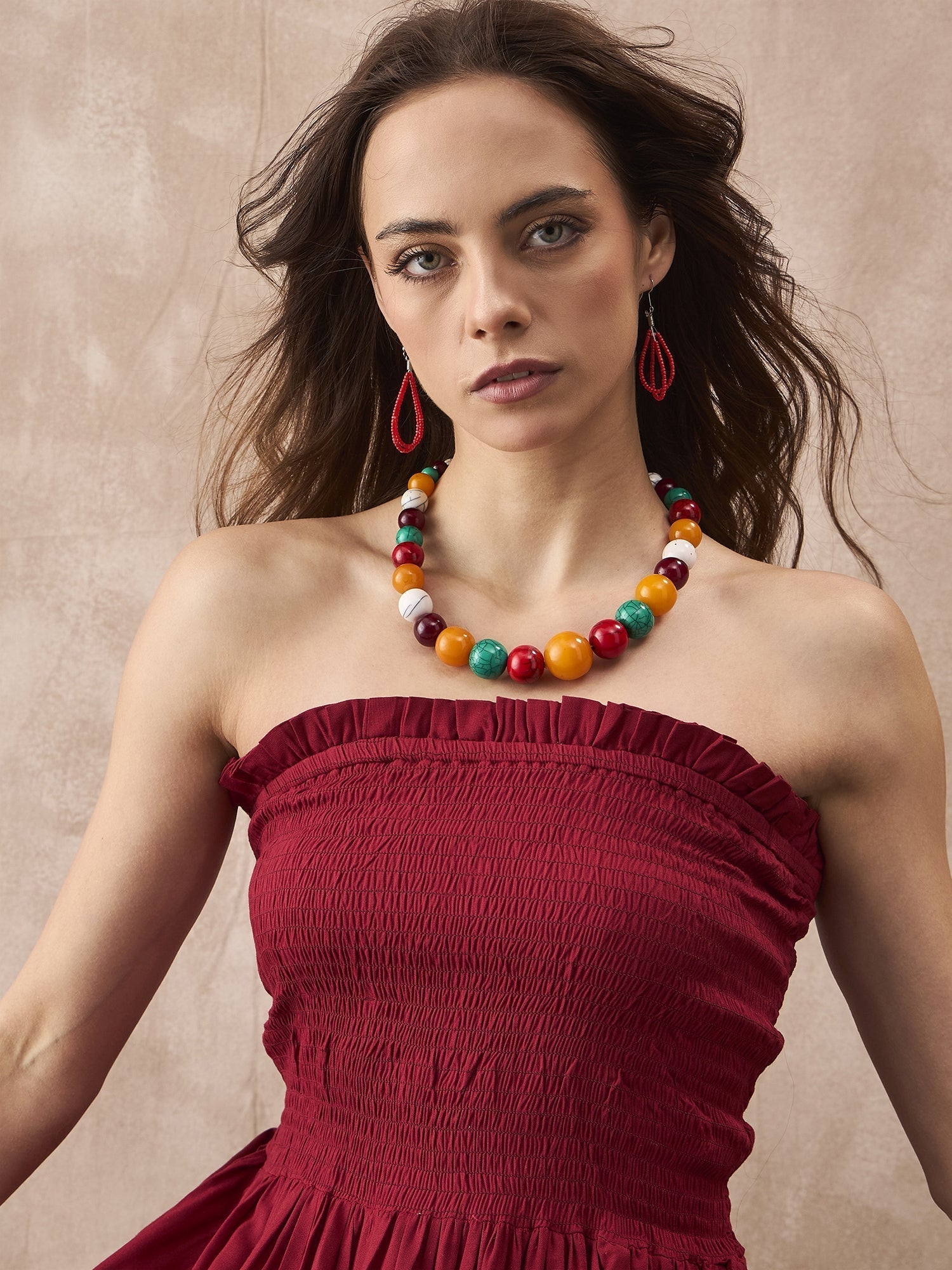 InWeave Maroon Solid Off Shoulder Dress 