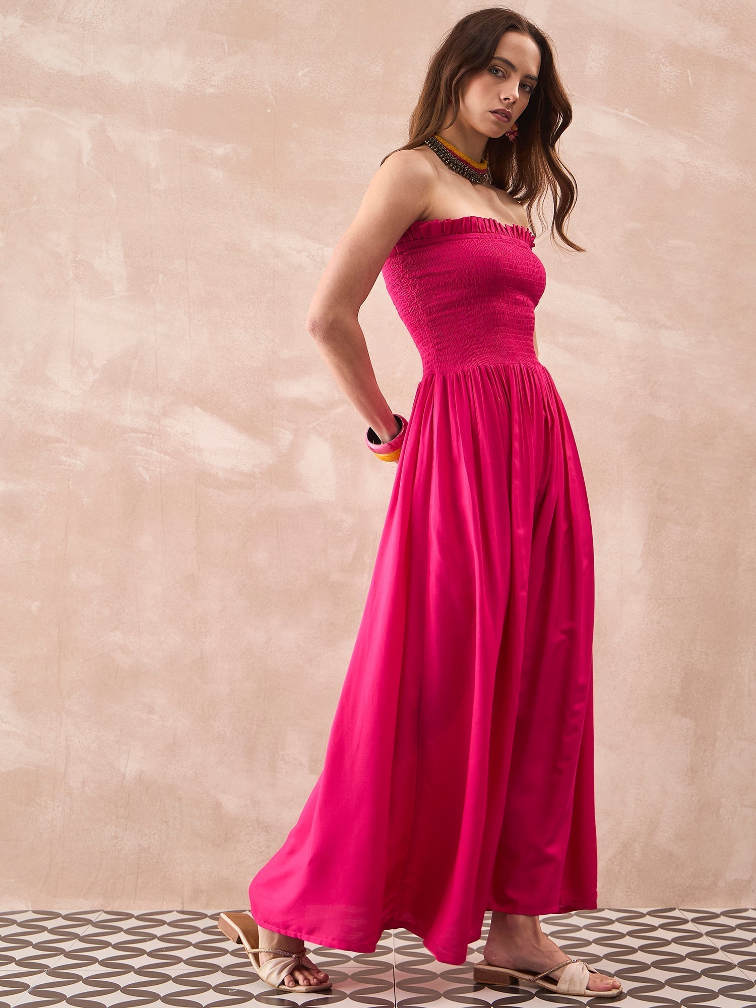 InWeave Fuchsia Solid Off Shoulder Dress 