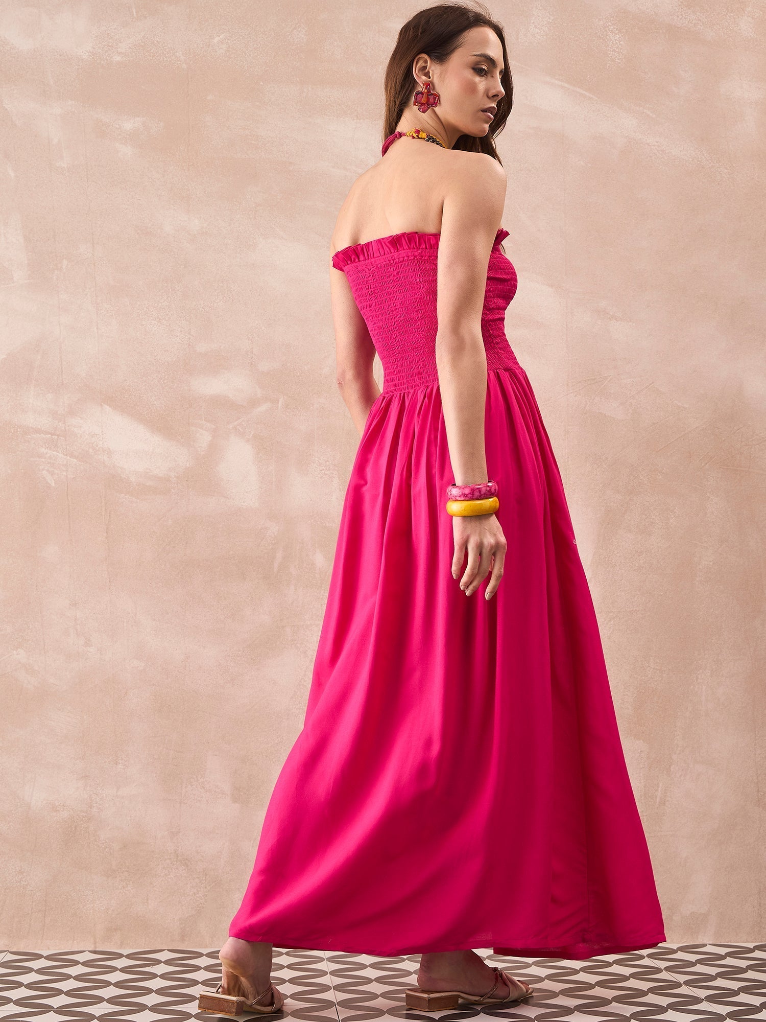 InWeave Fuchsia Solid Off Shoulder Dress 