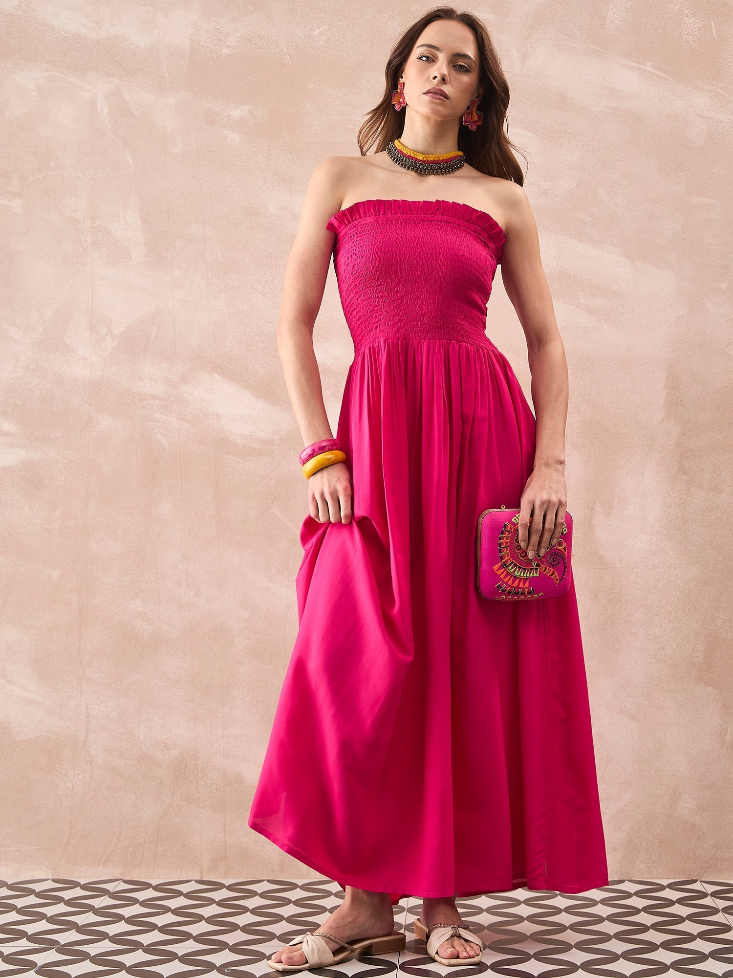 InWeave Fuchsia Solid Off Shoulder Dress 