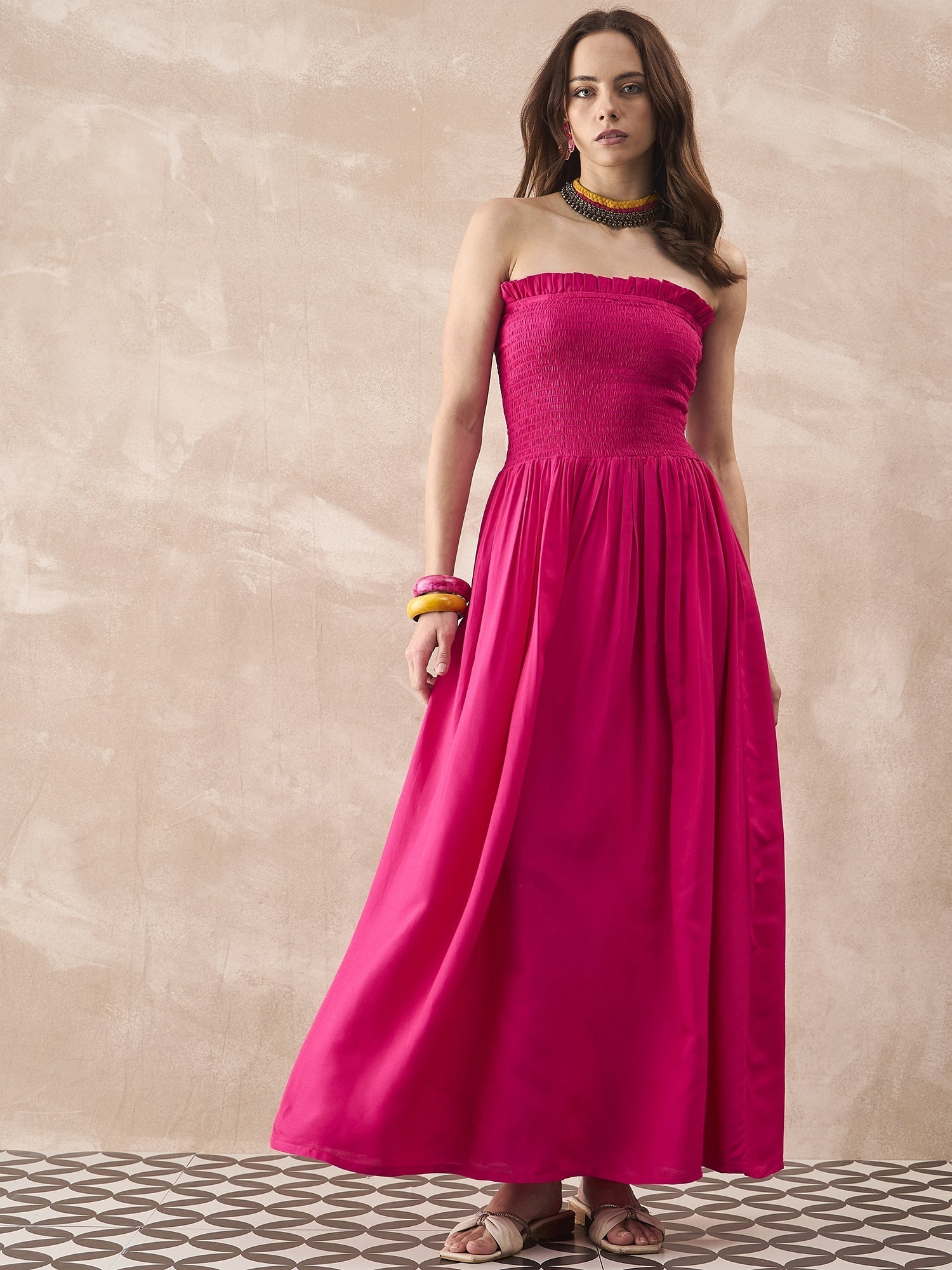 InWeave Fuchsia Solid Off Shoulder Dress 