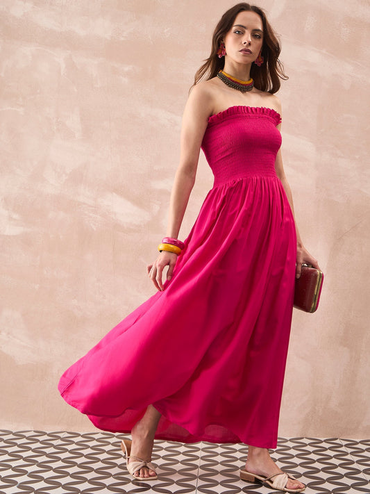 InWeave Fuchsia Solid Off Shoulder Dress 