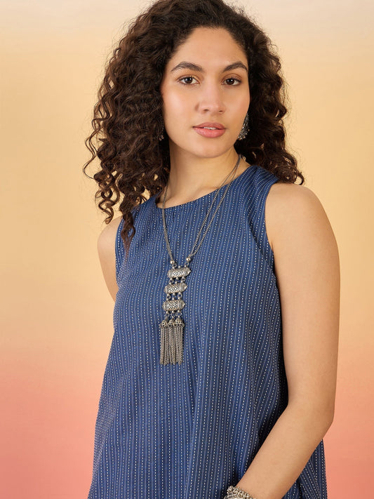 InWeave Blue Kantha R Neck W/S Dress 