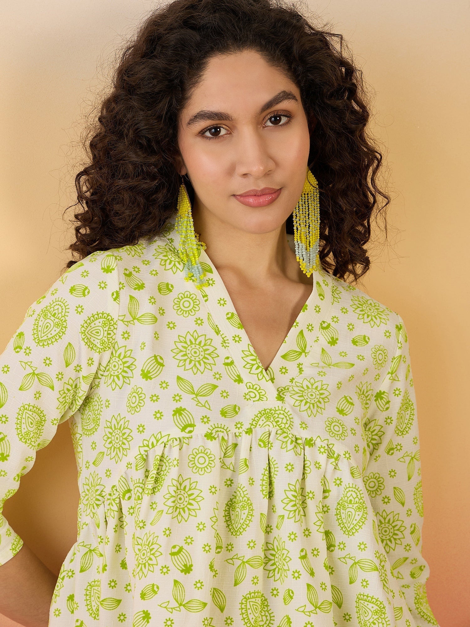 InWeave Green White Rubber Print Flared Dress 
