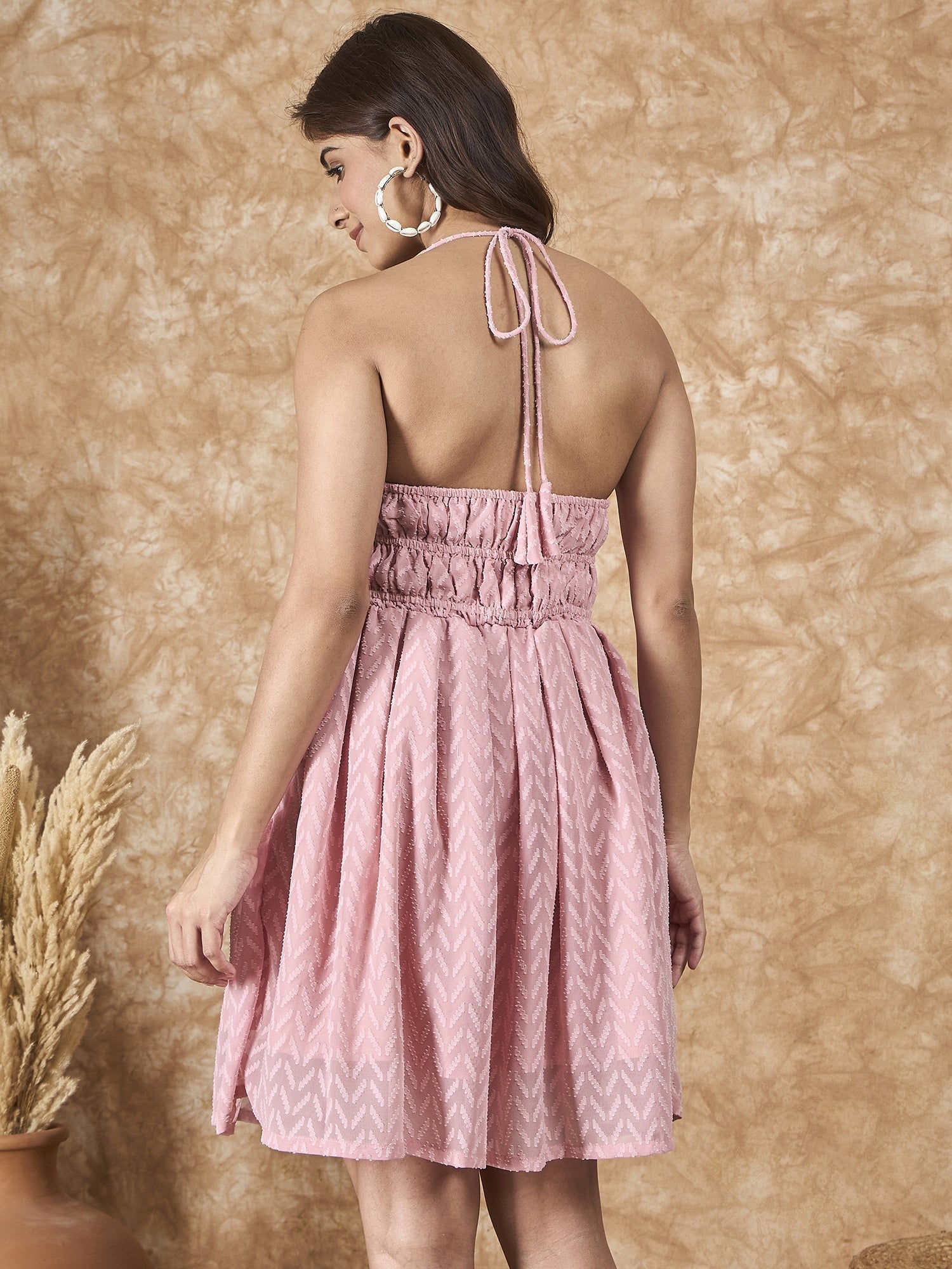 InWeave Light Pink Georgette Backless Dress 