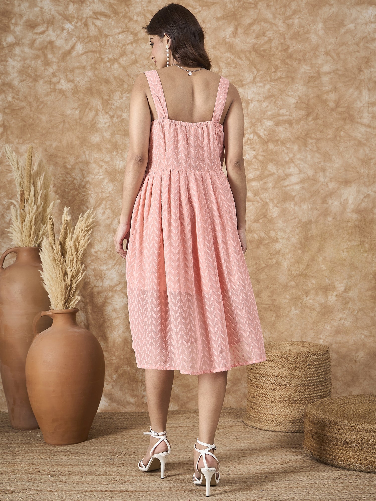 InWeave Peach Georgette Sweetheart Dress 