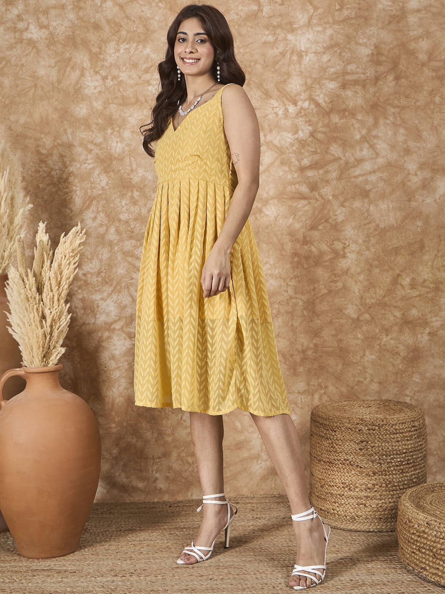 InWeave Yellow Georgette Sweetheart Dress 