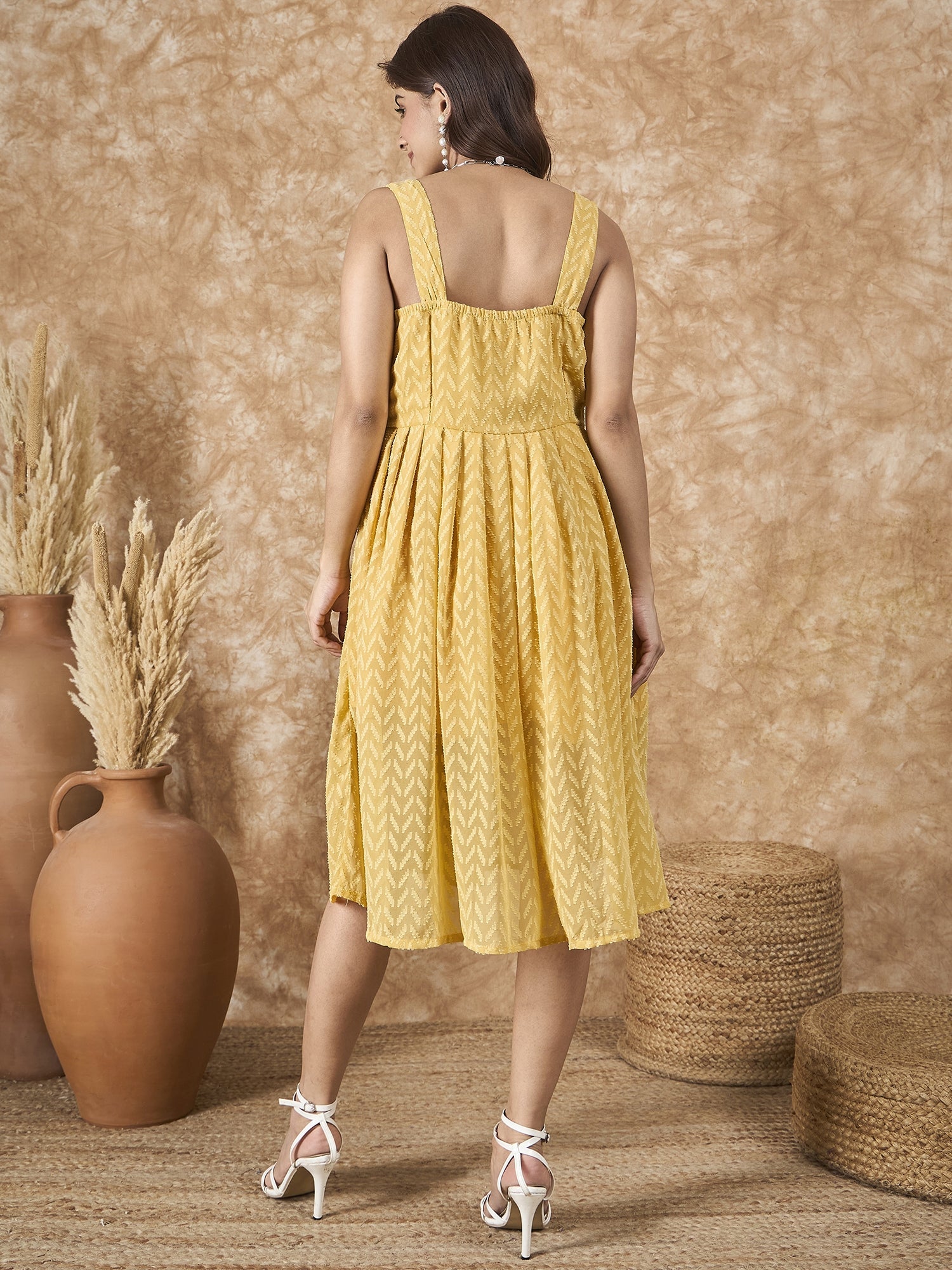 InWeave Yellow Georgette Sweetheart Dress 