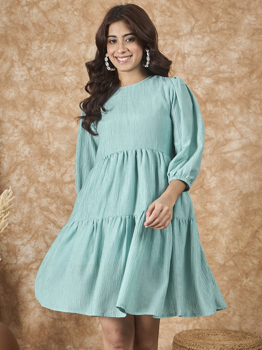 InWeave Cadet Blue Chiffon Short Dress 