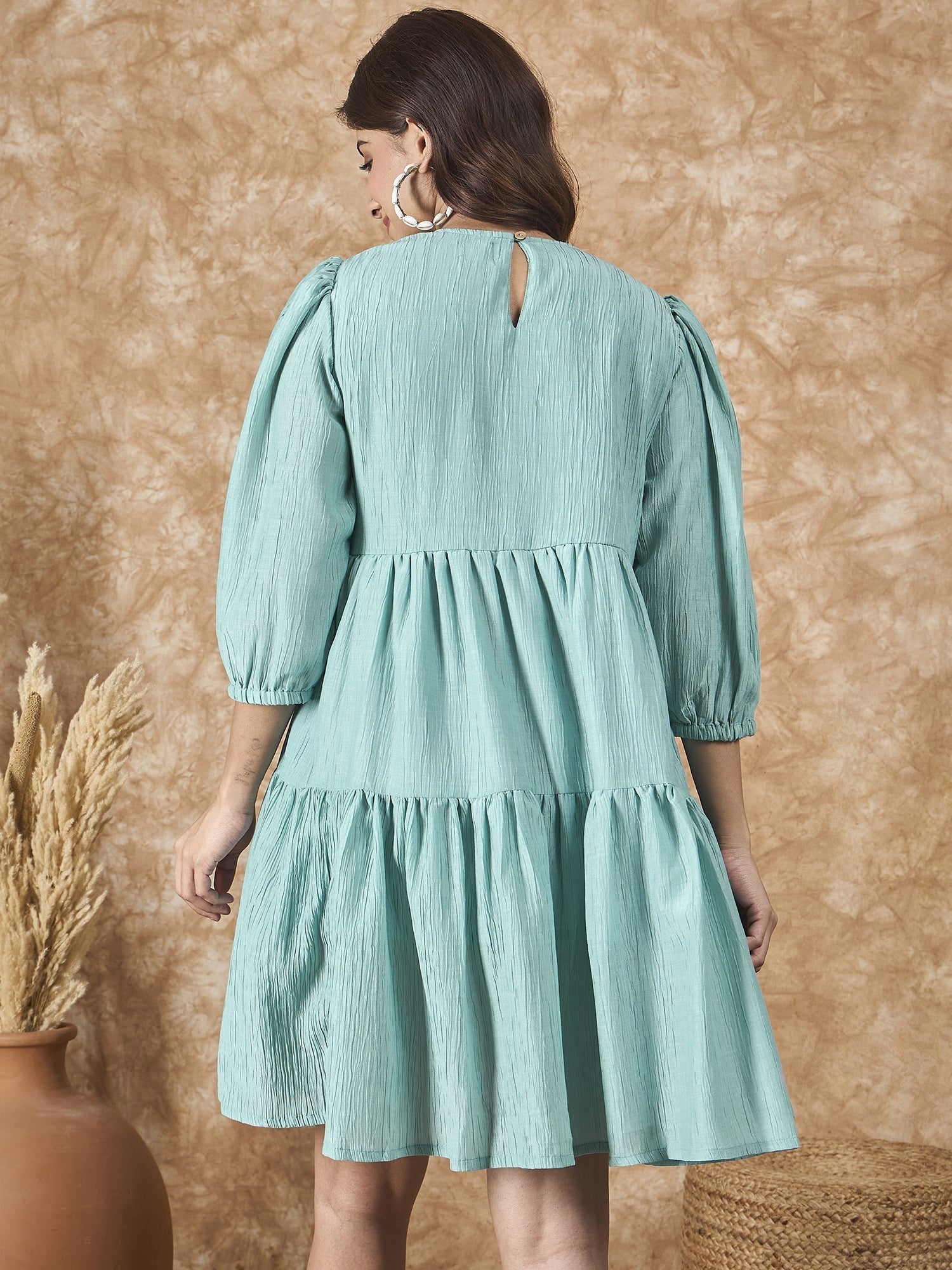 InWeave Cadet Blue Chiffon Short Dress 