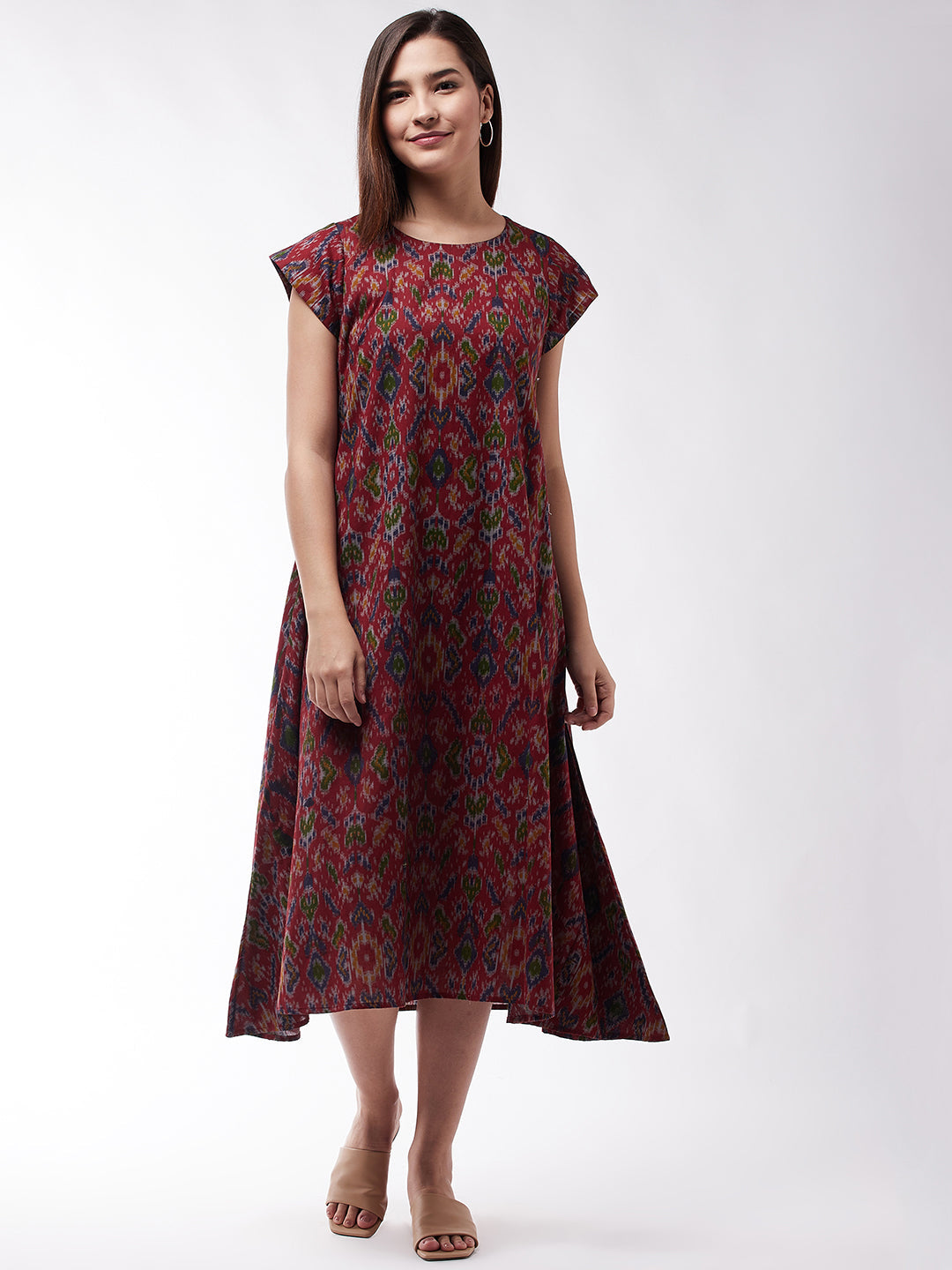 InWeave Abstract A- Line Ikkat Print Dress 