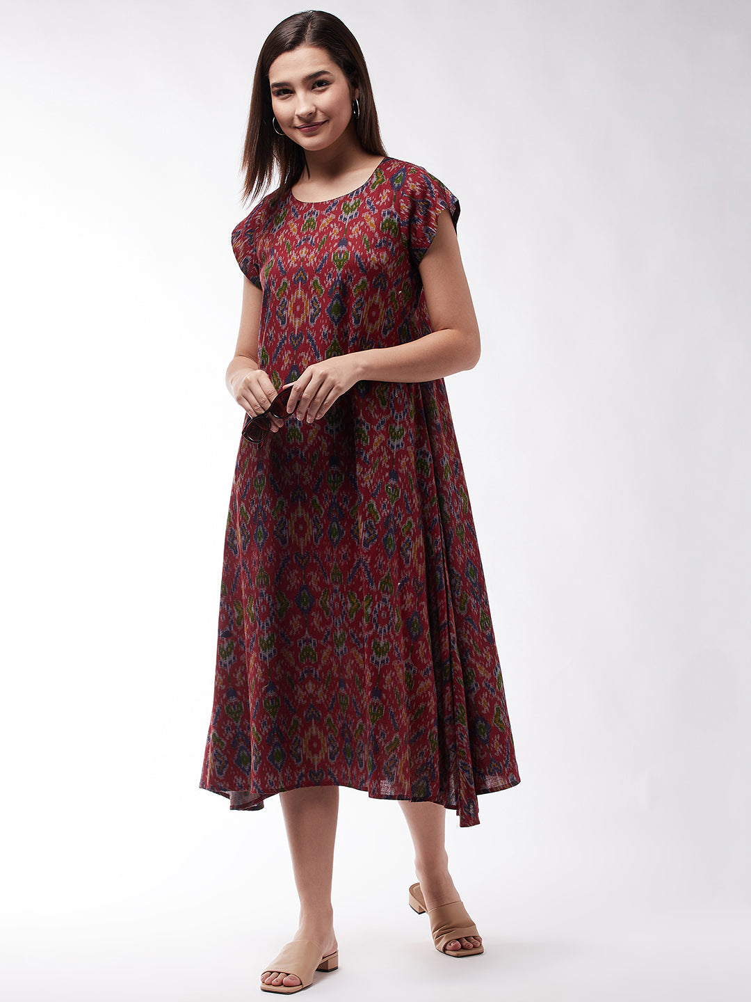InWeave Abstract A- Line Ikkat Print Dress 