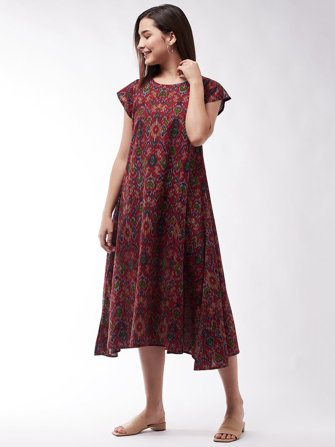 InWeave Abstract A- Line Ikkat Print Dress 