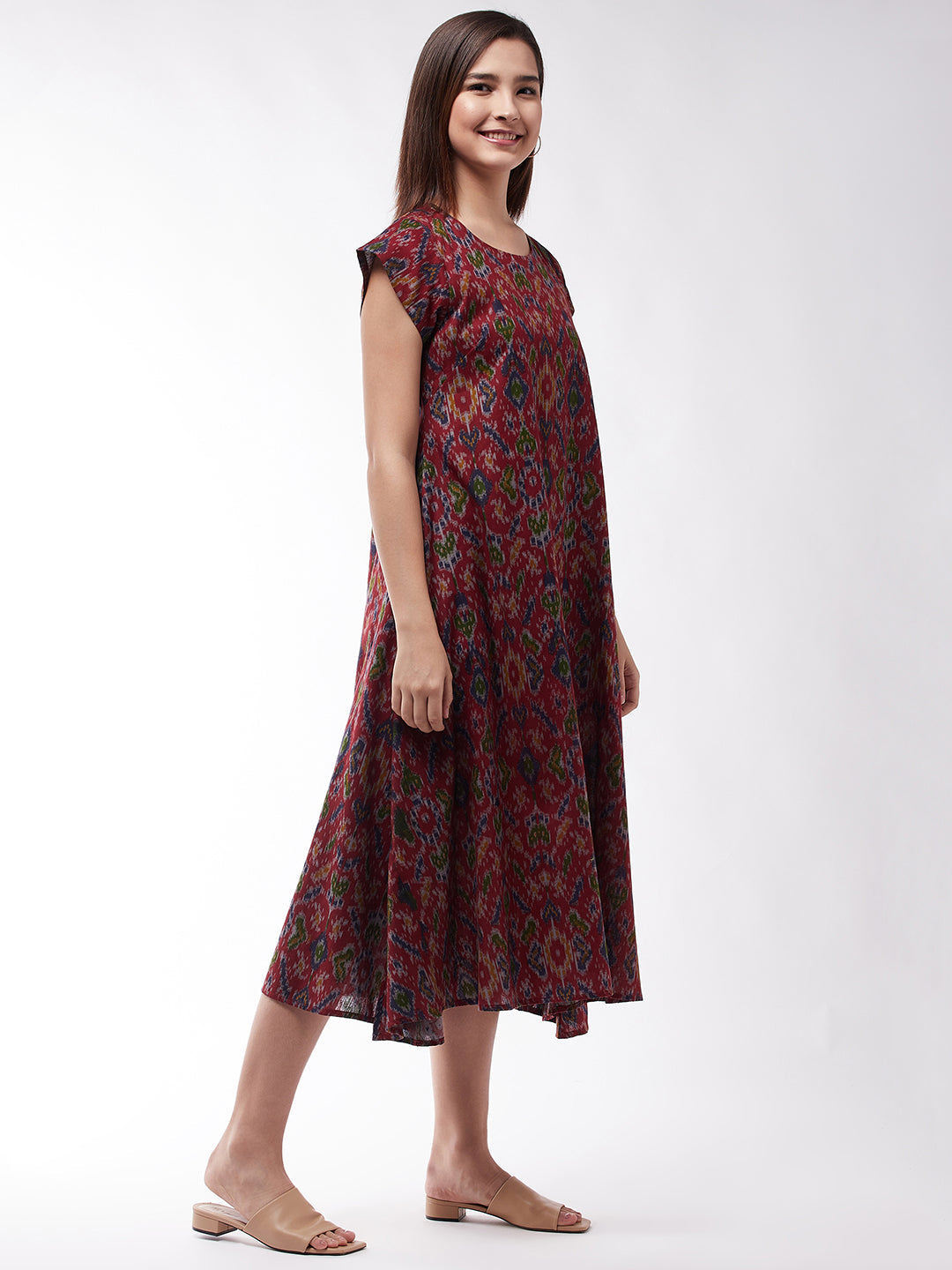 InWeave Abstract A- Line Ikkat Print Dress 