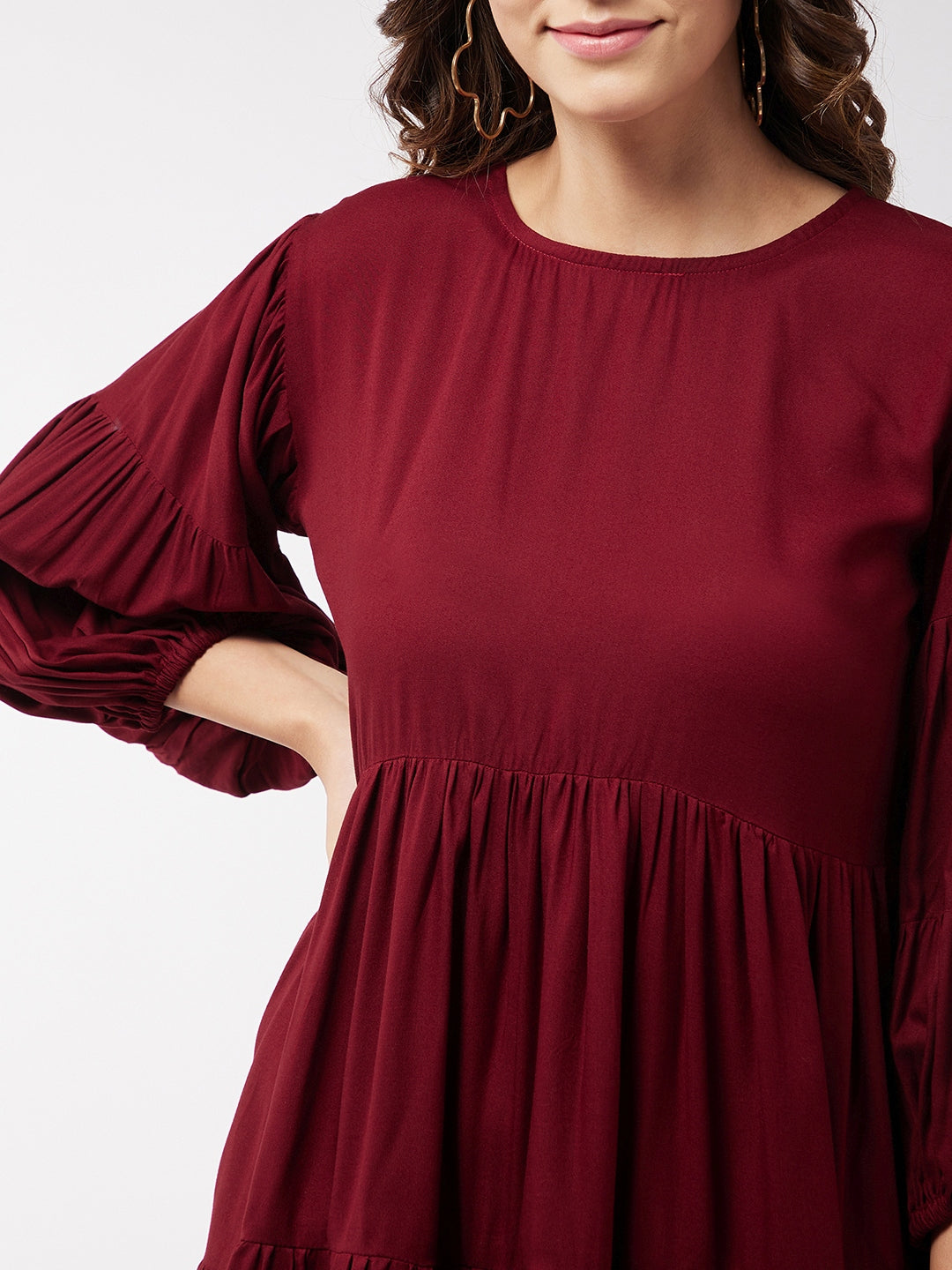 InWeave Women's Barn Red Flared Short Dress 