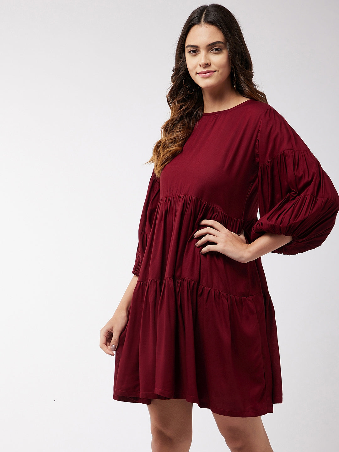 InWeave Women's Barn Red Flared Short Dress 