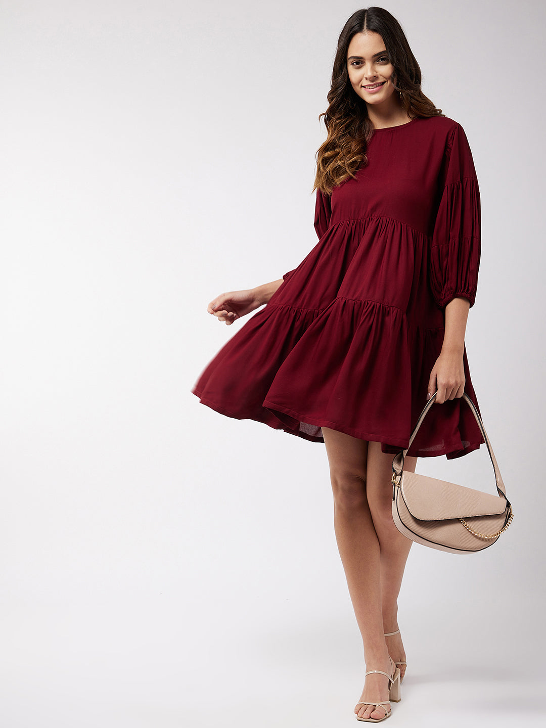 InWeave Women's Barn Red Flared Short Dress 