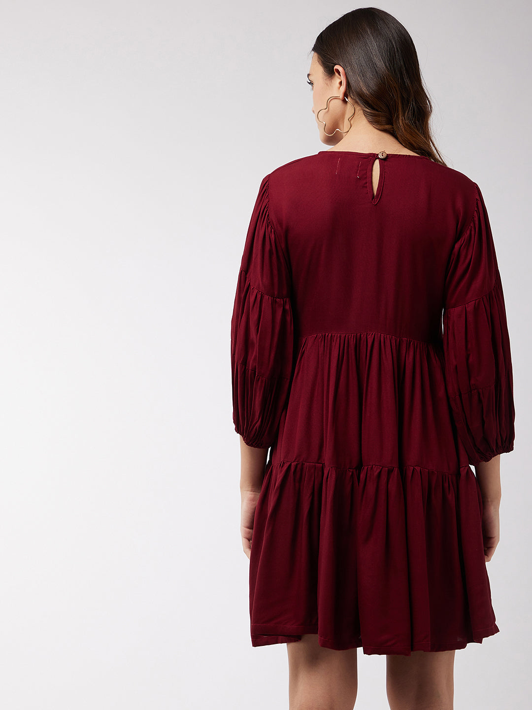 InWeave Women's Barn Red Flared Short Dress 