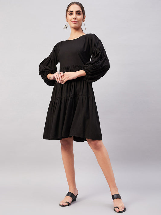 InWeave Solid Black Flared Dress 