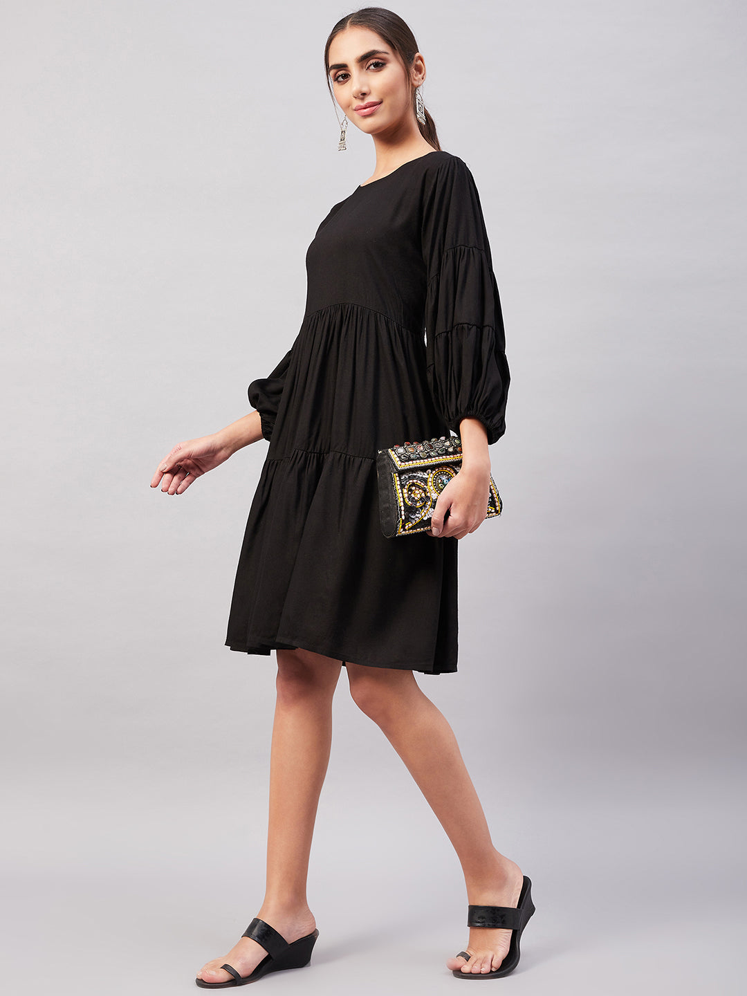 InWeave Solid Black Flared Dress 