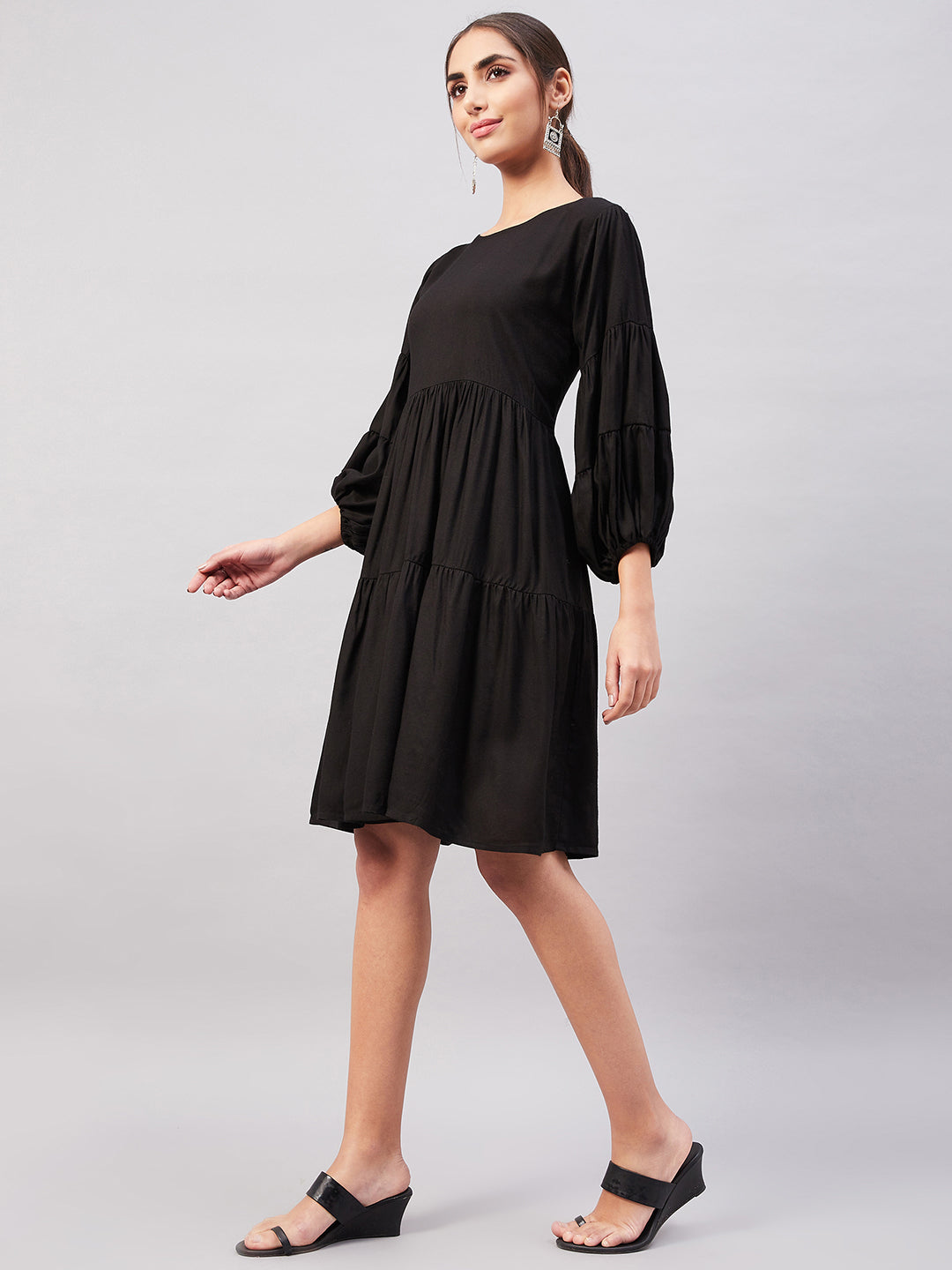 InWeave Solid Black Flared Dress 