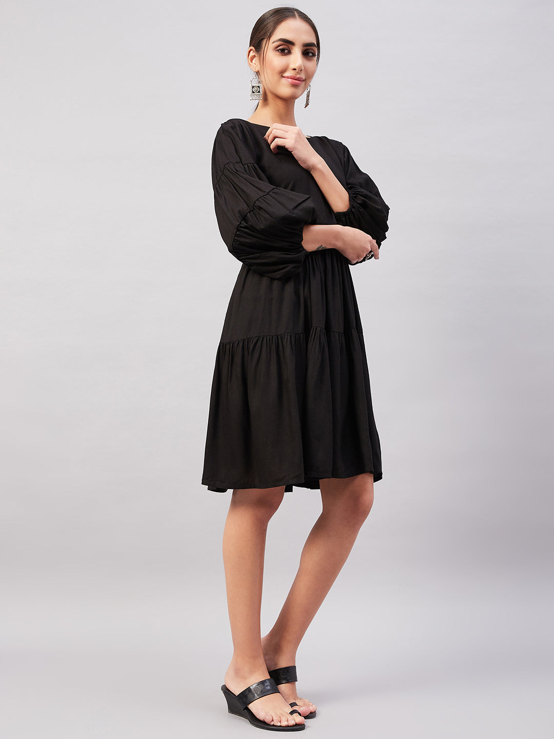 InWeave Solid Black Flared Dress 