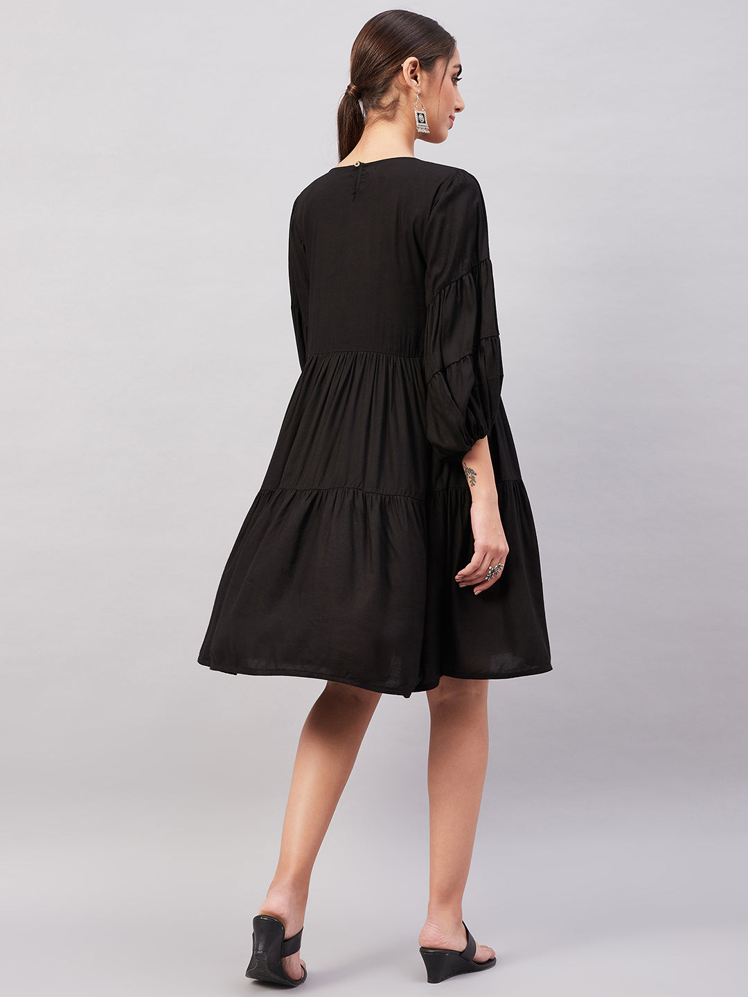 InWeave Solid Black Flared Dress 