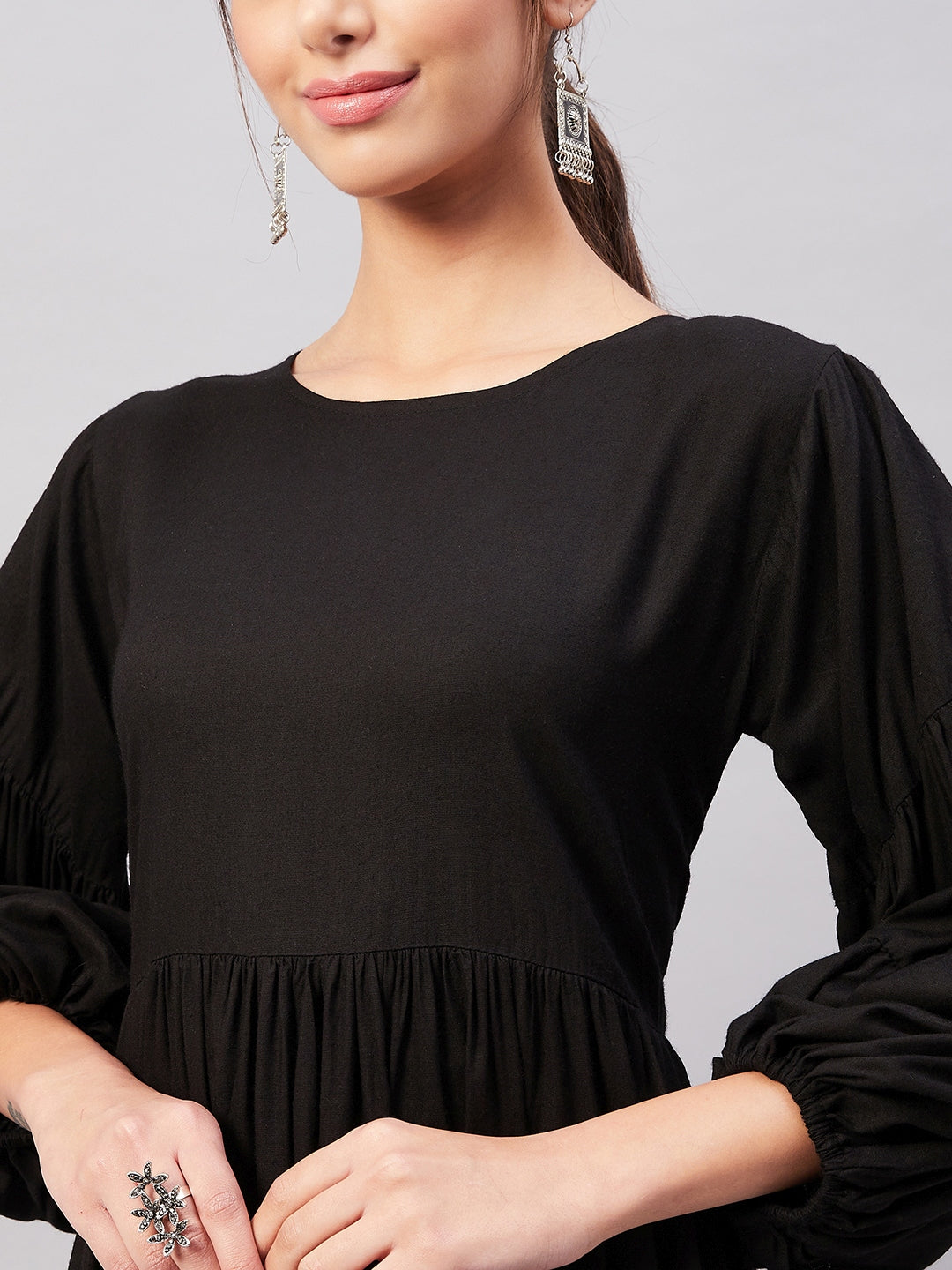 InWeave Solid Black Flared Dress 