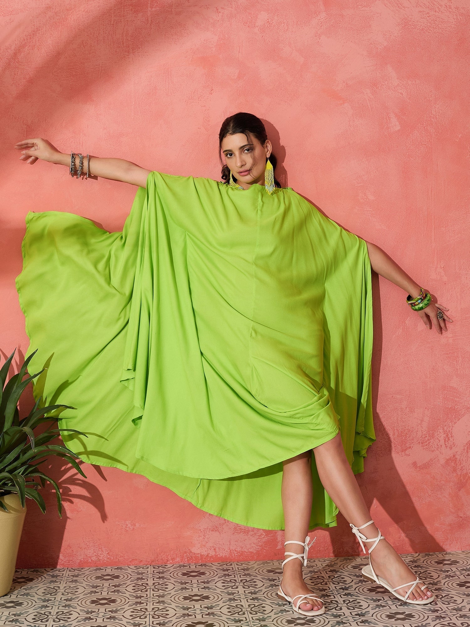 InWeave Lime Green Rayon Cowel Style Kaftan 
