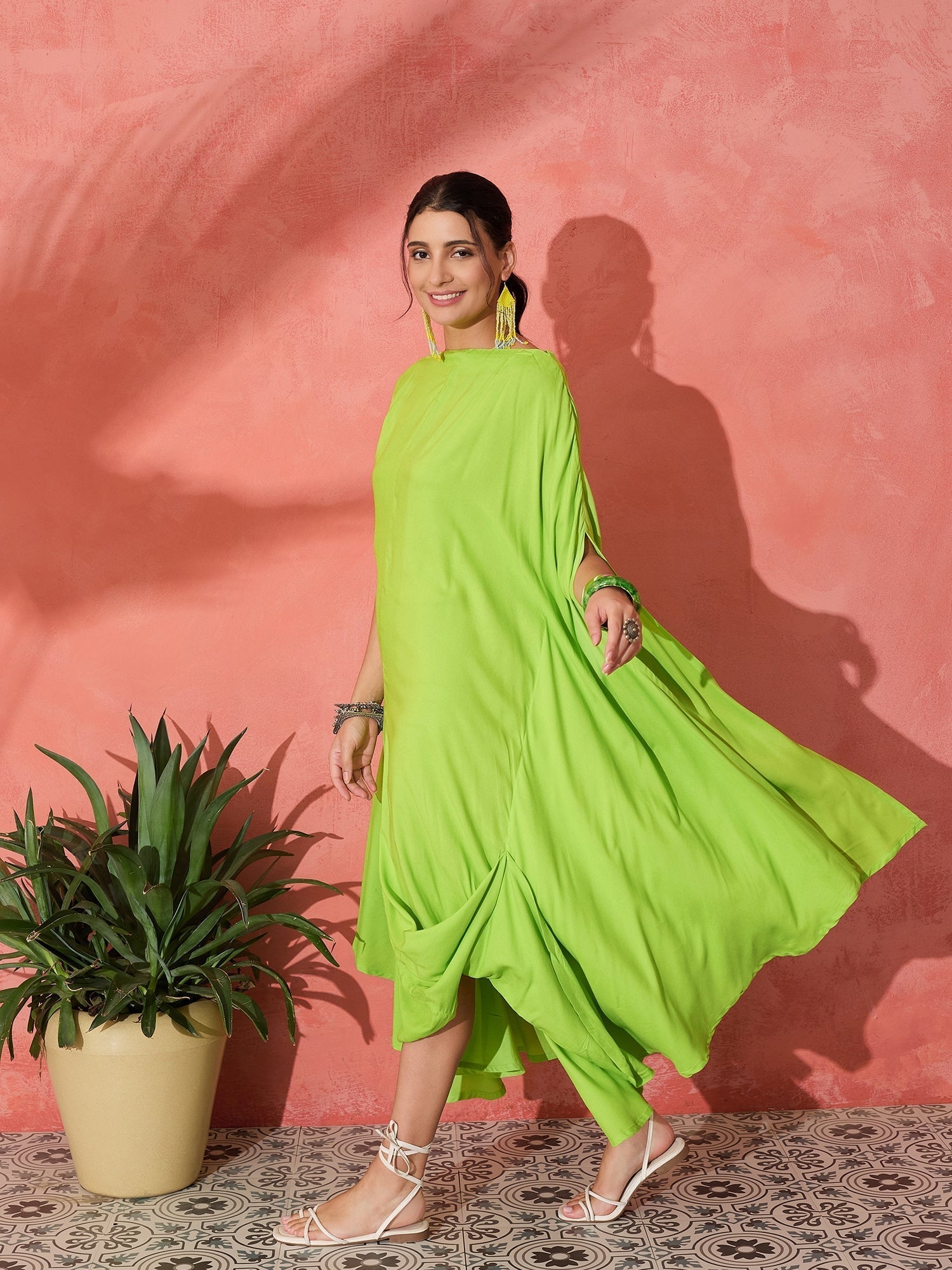 InWeave Lime Green Rayon Cowel Style Kaftan 