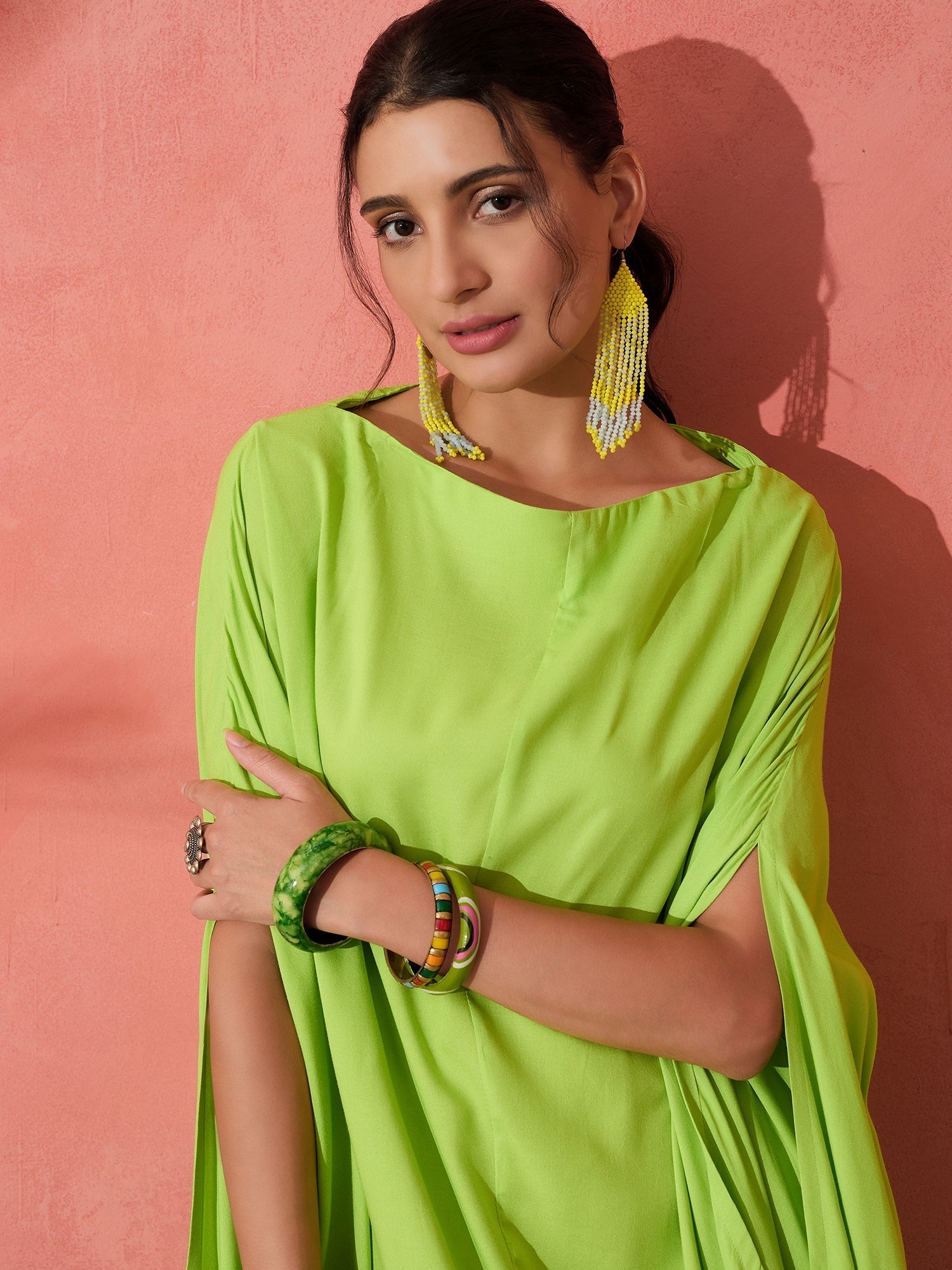 InWeave Lime Green Rayon Cowel Style Kaftan 