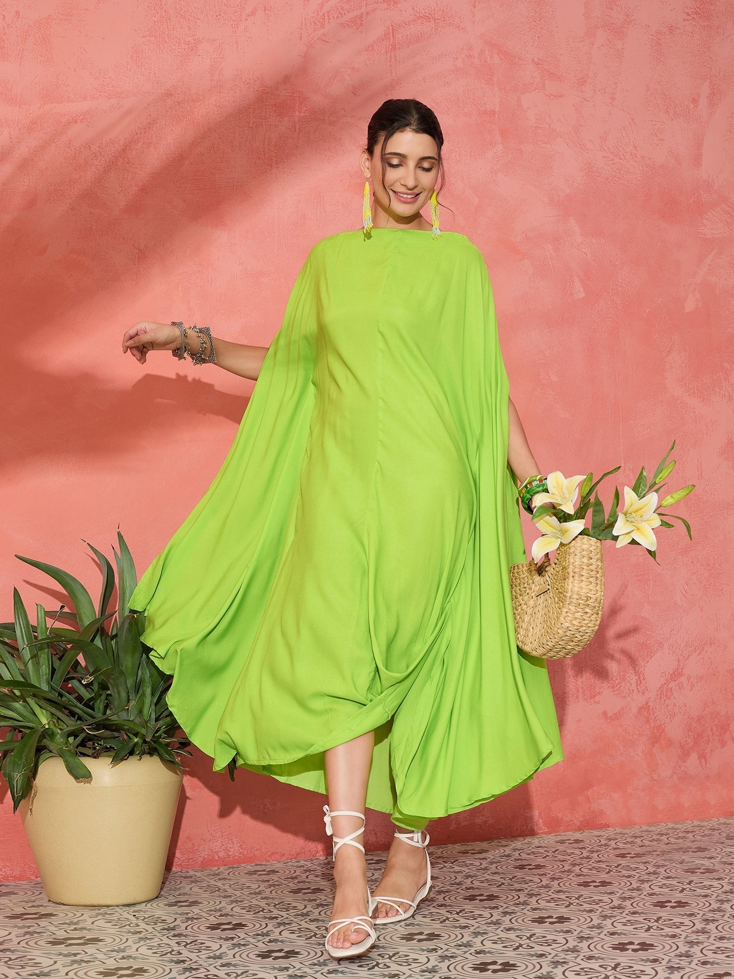 InWeave Lime Green Rayon Cowel Style Kaftan 
